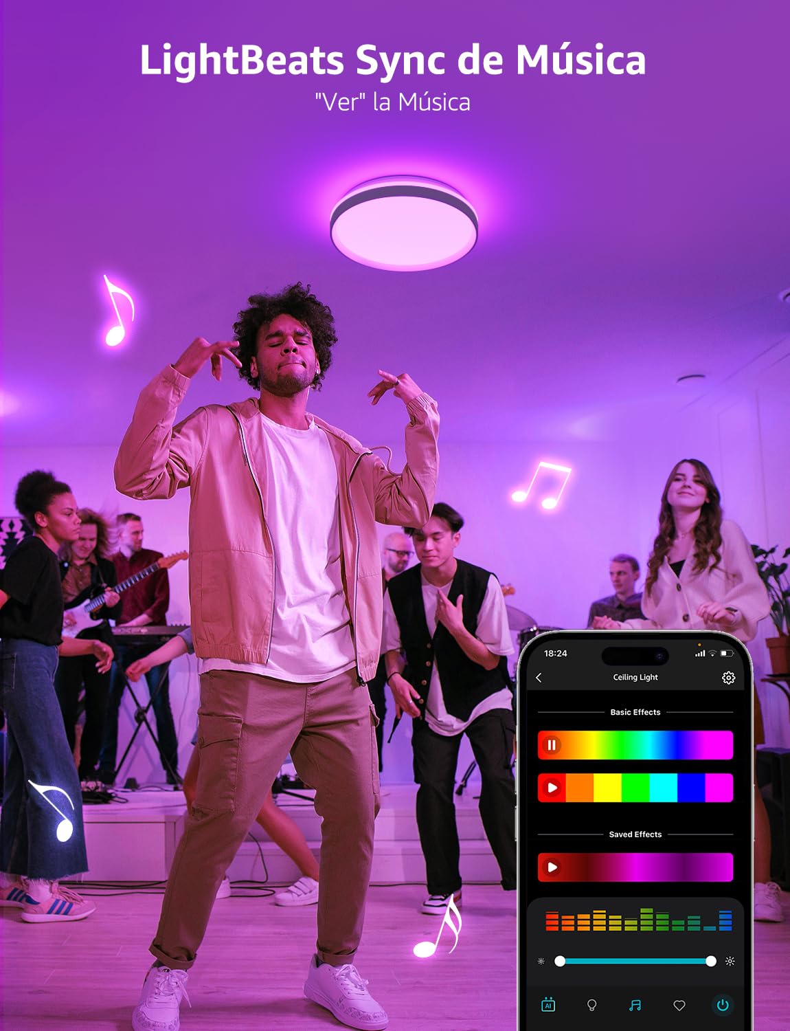 Lepro T1 AI Plafón LED Techo Inteligente, Lámpara Techo 24W 1800LM, Luz RGB y Blanca Regulable, Control de Voz, Sync Música, Funciona con Alexa, Google Home, Diseñador de Iluminación AI Personalizado