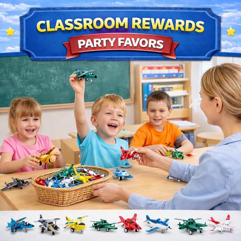 Liberty Imports Pull Back Airplanes Toys Vehicle Playset, Variety Pack of Helicopters, Stealth Bombers, Fighter Jets, Aircraft, Planes for Kids Toddlers Party Favors (12 Pack)