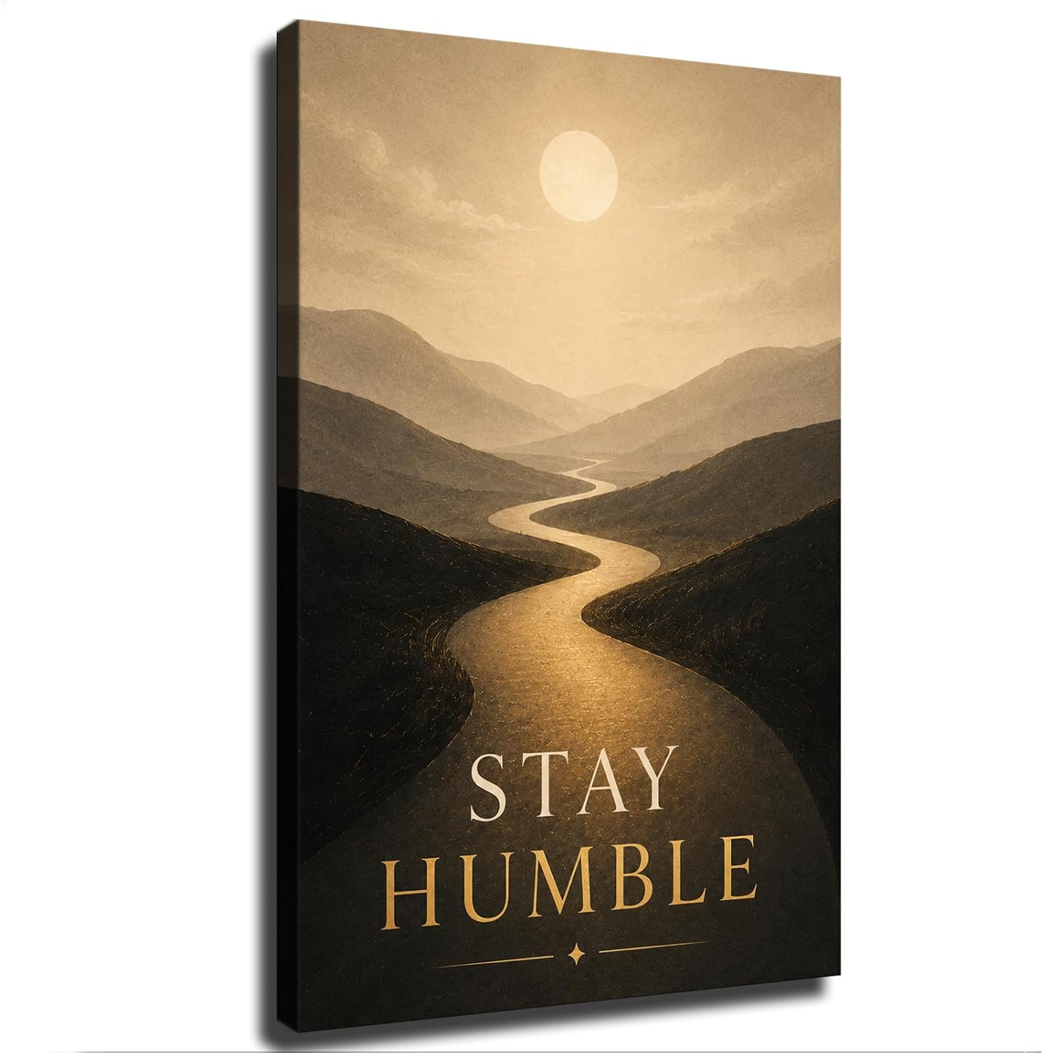 Stay Humble Mountain River Landscape Motivational Poster Modern Aesthetic Picture Wall Art Home Office Decoration Painting Holiday Gift (08×12inch-Framed)