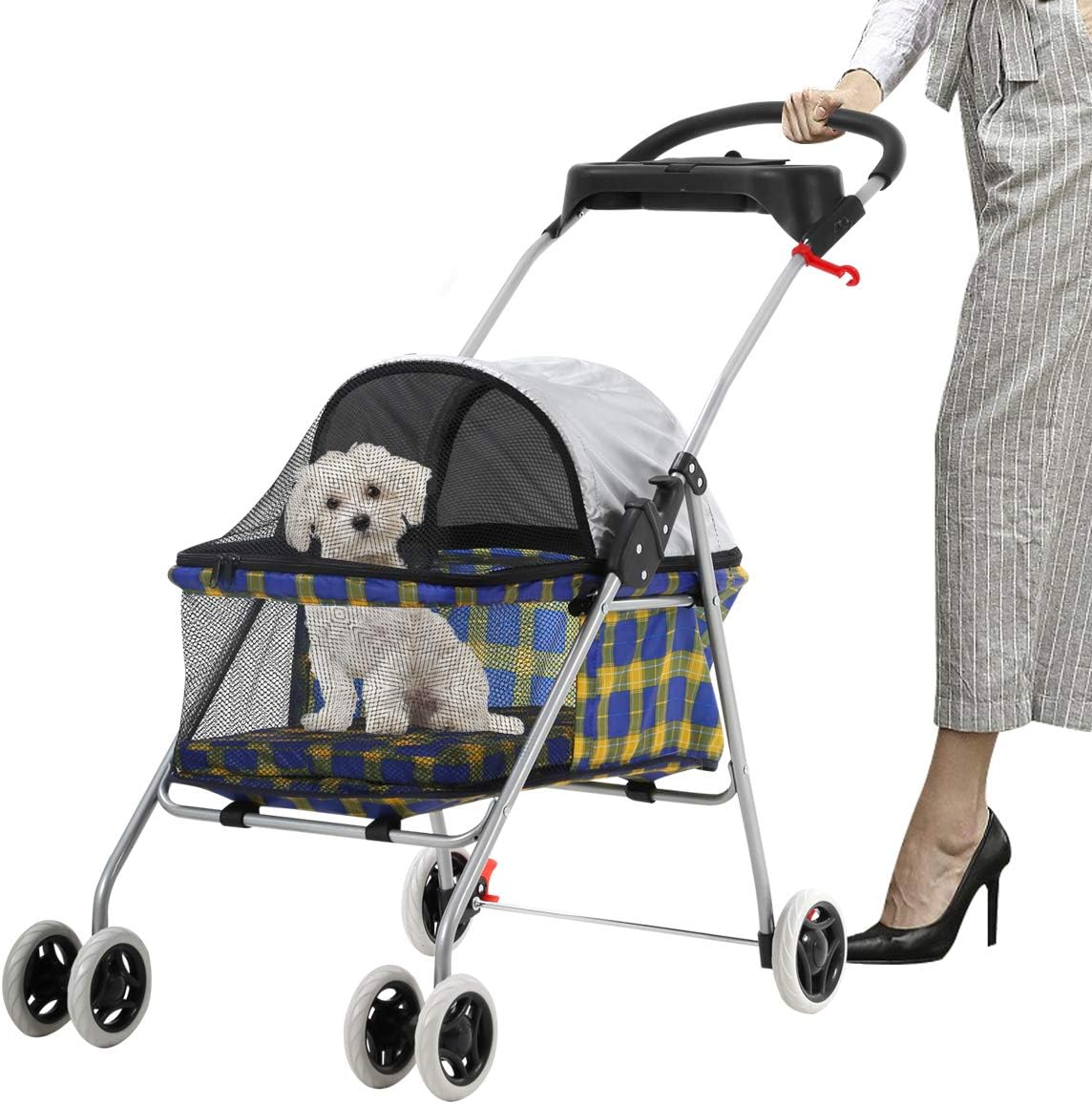 Pet Stroller - MeetPerfect Luxury Pet Roadster for Dogs and Cats Waterproof Dog Cart Dog Stroller Cat Stroller Pet Jogger - Easy to Walk Folding Carrier Carriage with Storage Basket, Yellow