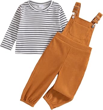 Mioglrie Toddler Baby Girl Clothes 12 18 24 Months 2T 3T 4T 2Pcs Girl Outfits Adjustable Overall Set Cute Jumpsuit