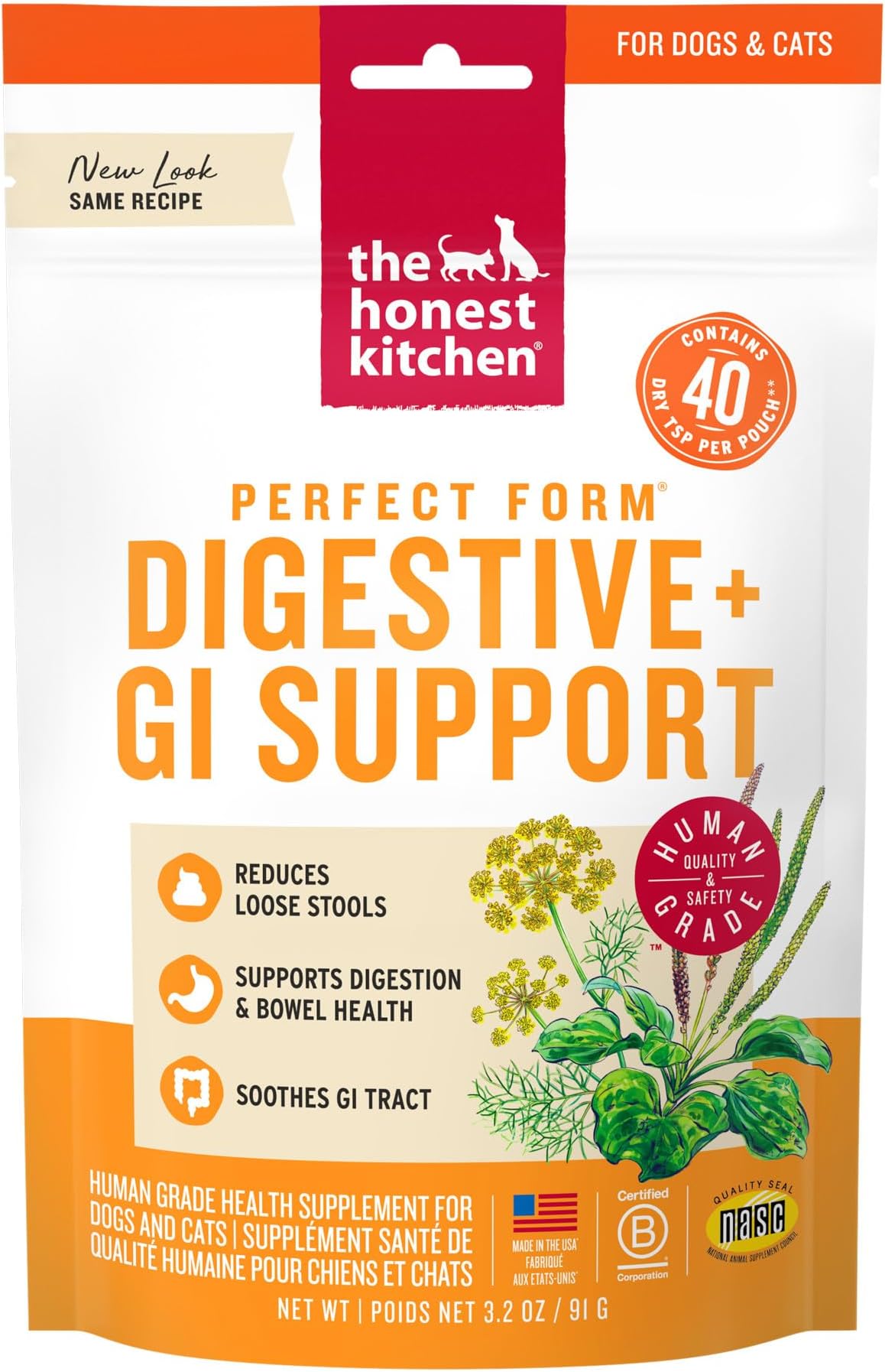 The Honest Kitchen Human Grade Perfect Form Herbal Digestive Supplement for Dogs & Cats, 3.2 Ounces