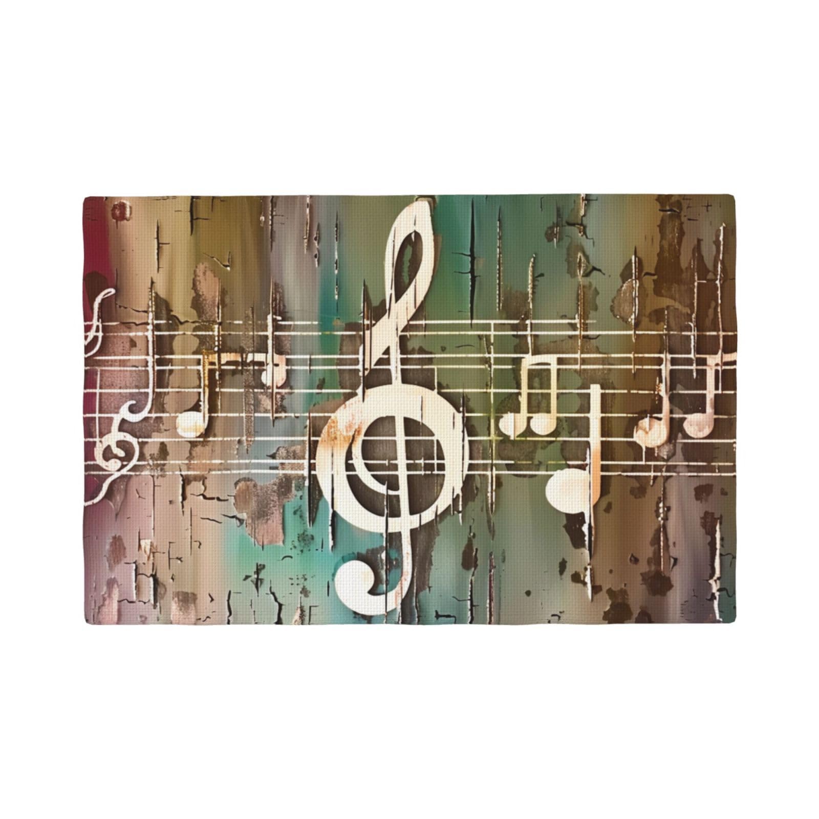 Music Note Print Placemats Set, Heat Resistant Washable Placemat 12x18in Table Mats for Party Kitchen Dining Table Decoration Indoor Outdoor, Six Piece