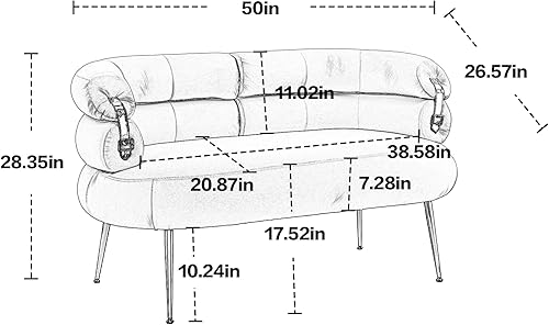 Miniatura 2 de Sofá biplaza pequeño de terciopelo con pies de metal dorado, moderno sofá de dos plazas con respaldo curvado, cómodo sofá tapizado de nube para
