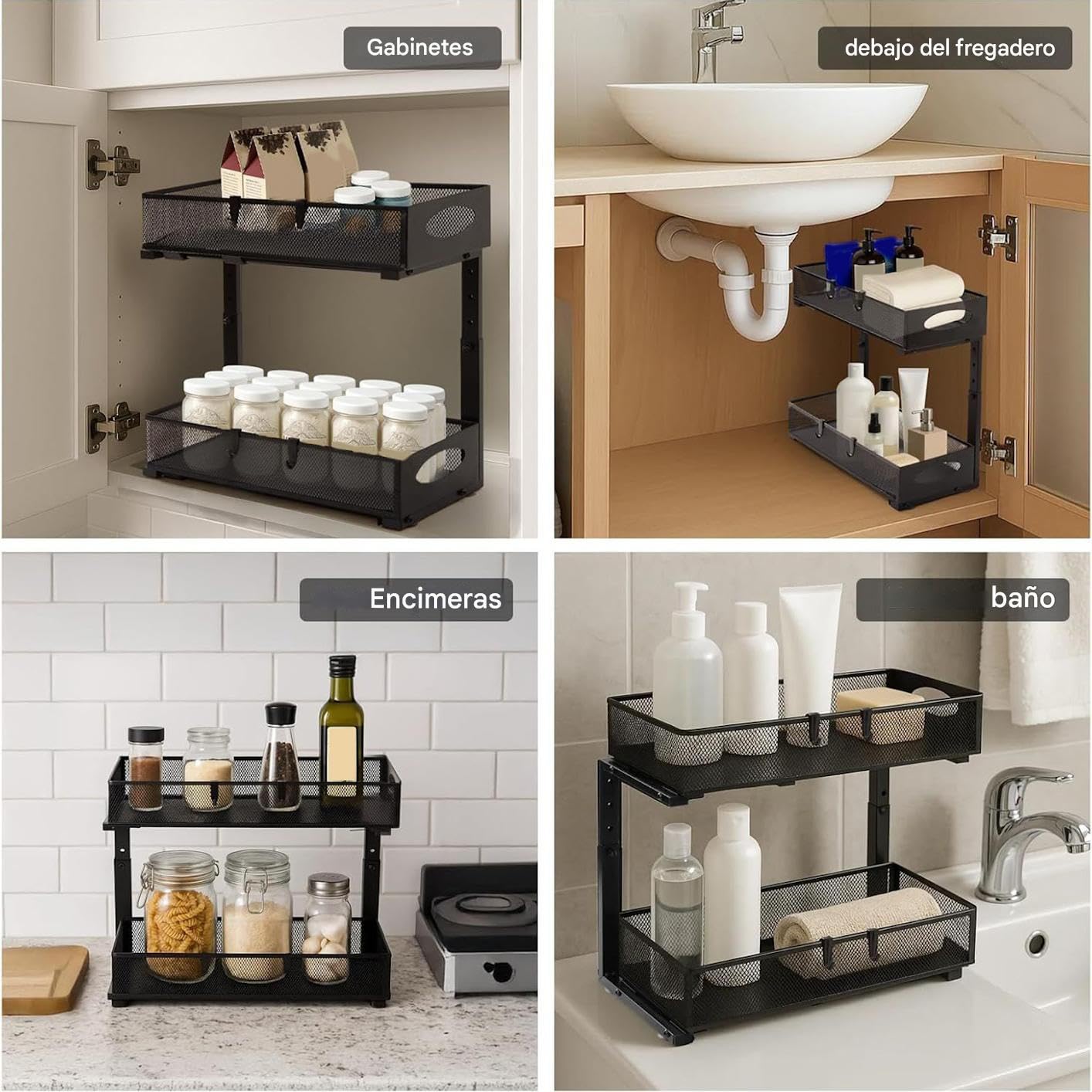 Organizador Para Debajo Del Lavabo Del Baño Organizador De Almacenamiento | Estante Multiusos Para Cocina Organización Del Hogar Detergente Toallas Papel Tarros Limpieza