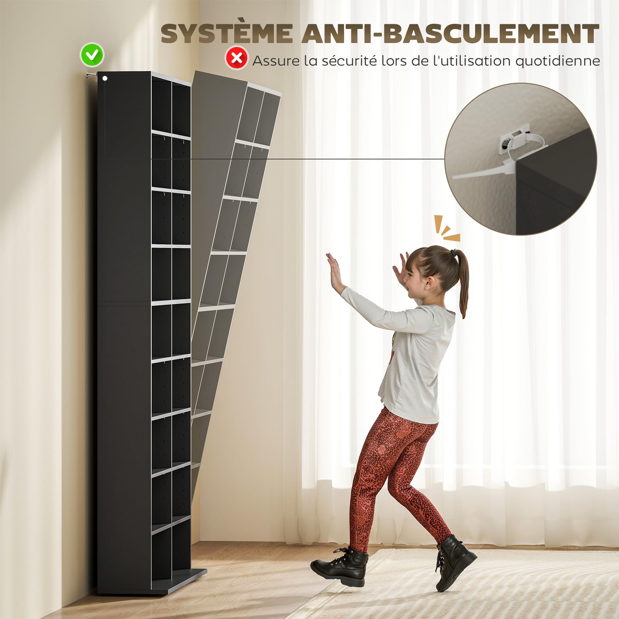HOMCOM Rangements pour CD et DVD, meuble de rangement multimédia, capacité max. 640 CD/360 DVD et 430 Blu-ray, 18 compartiments 14 étagères réglables, pour salon, chambre, 78,5x24x175cm, noir
