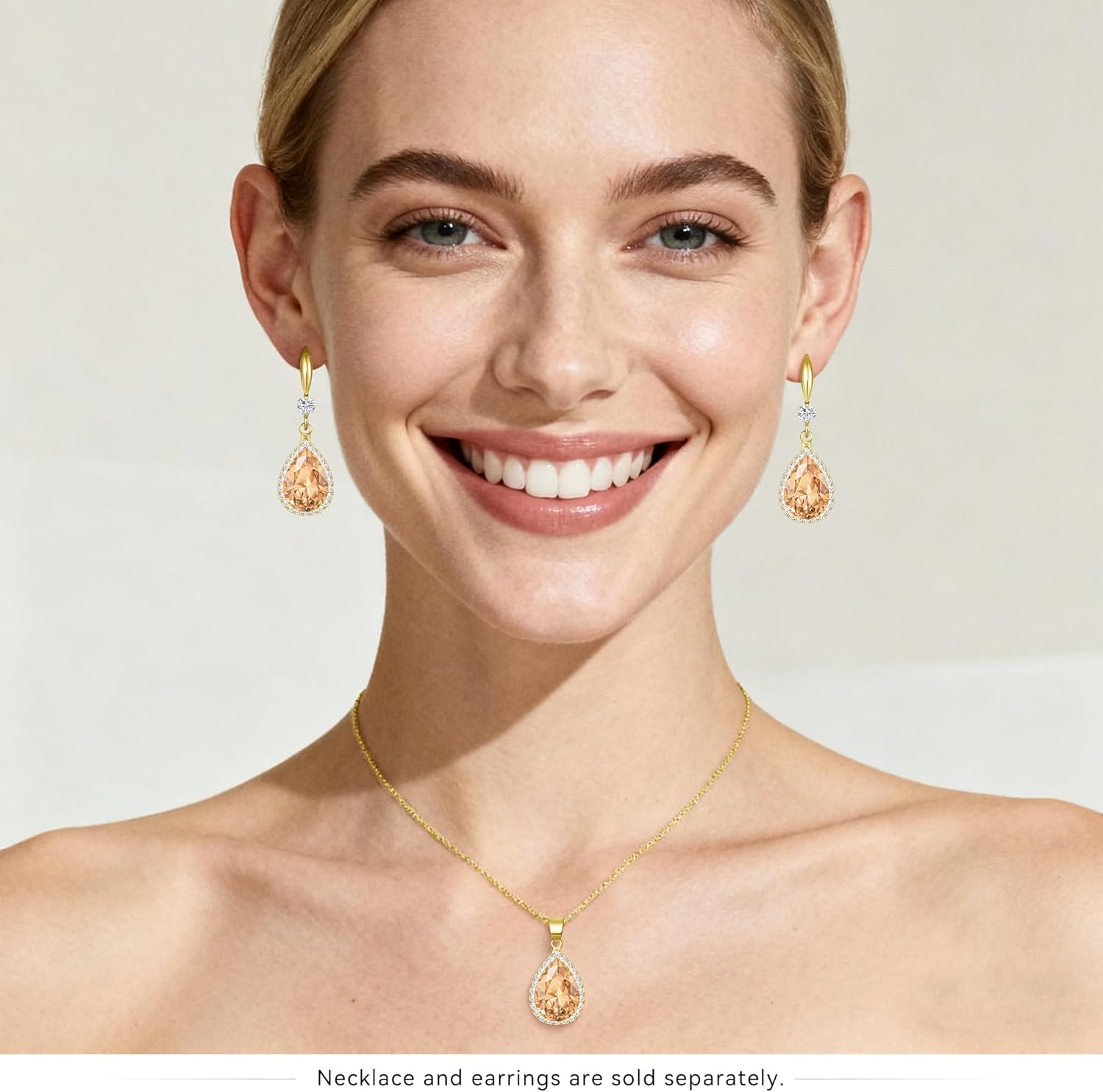 Linawe Imitation Diamond Dangle Earrings for Women Trendy, Rhinestone Drop Chandelier Earrings, Teardrop Crystal Cubic Zirconia Wedding Jewelry Set, 14K Gold/Rose Gold/Silver Tone - Image 4