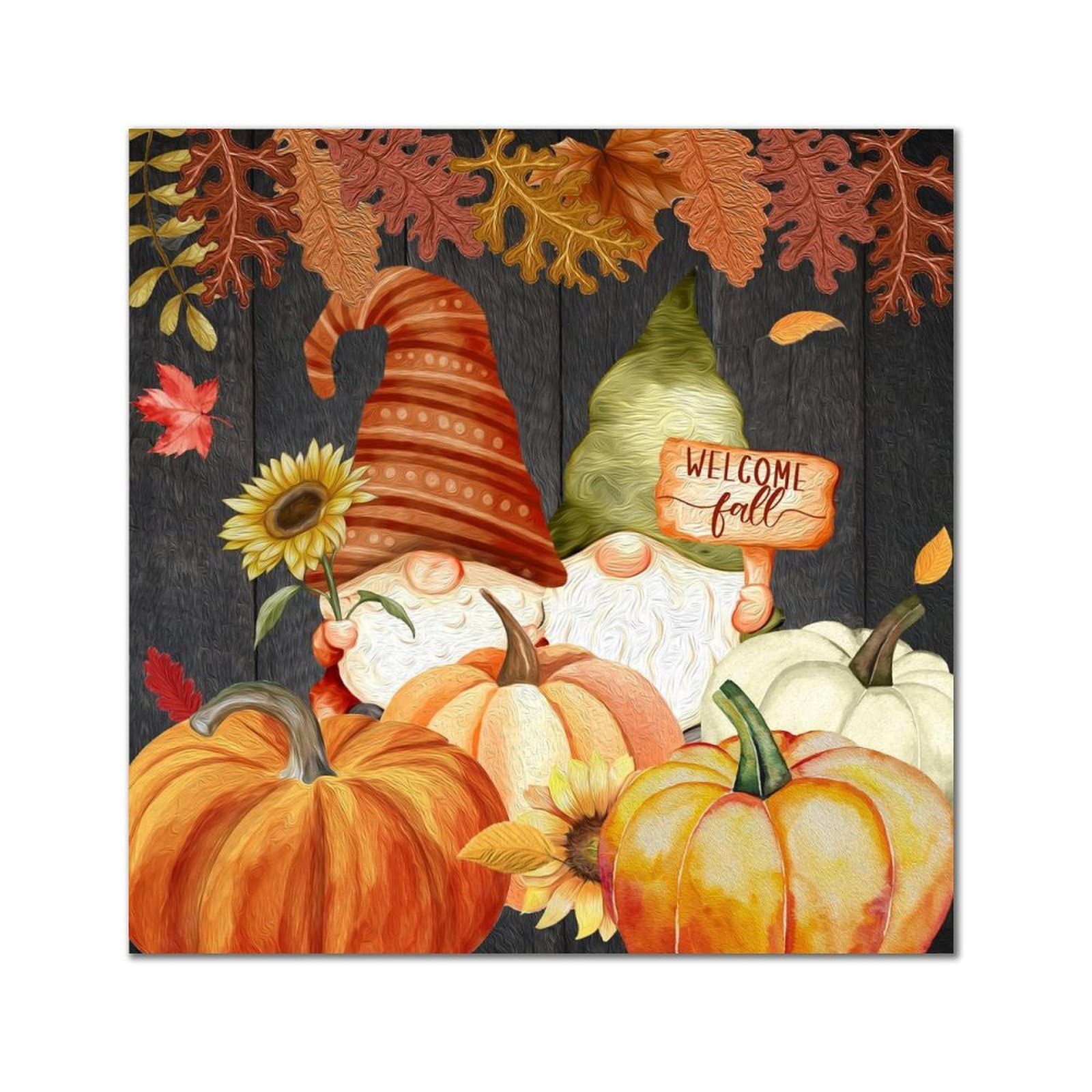 Plaque murale bois Welcome Fall nain d'automne déco maison et salon