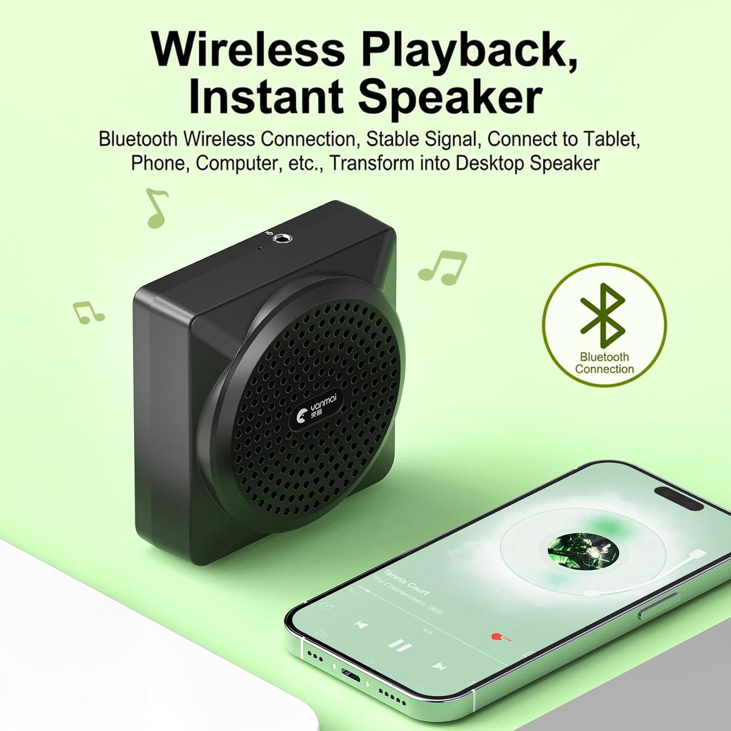 Microphone Amplifier, 2.4G Wireless Transmission, 20-Meter Range, 15-Hour Battery Life, Portable Speaker, Ideal for Classroom Presentations, Fitness, and Teaching