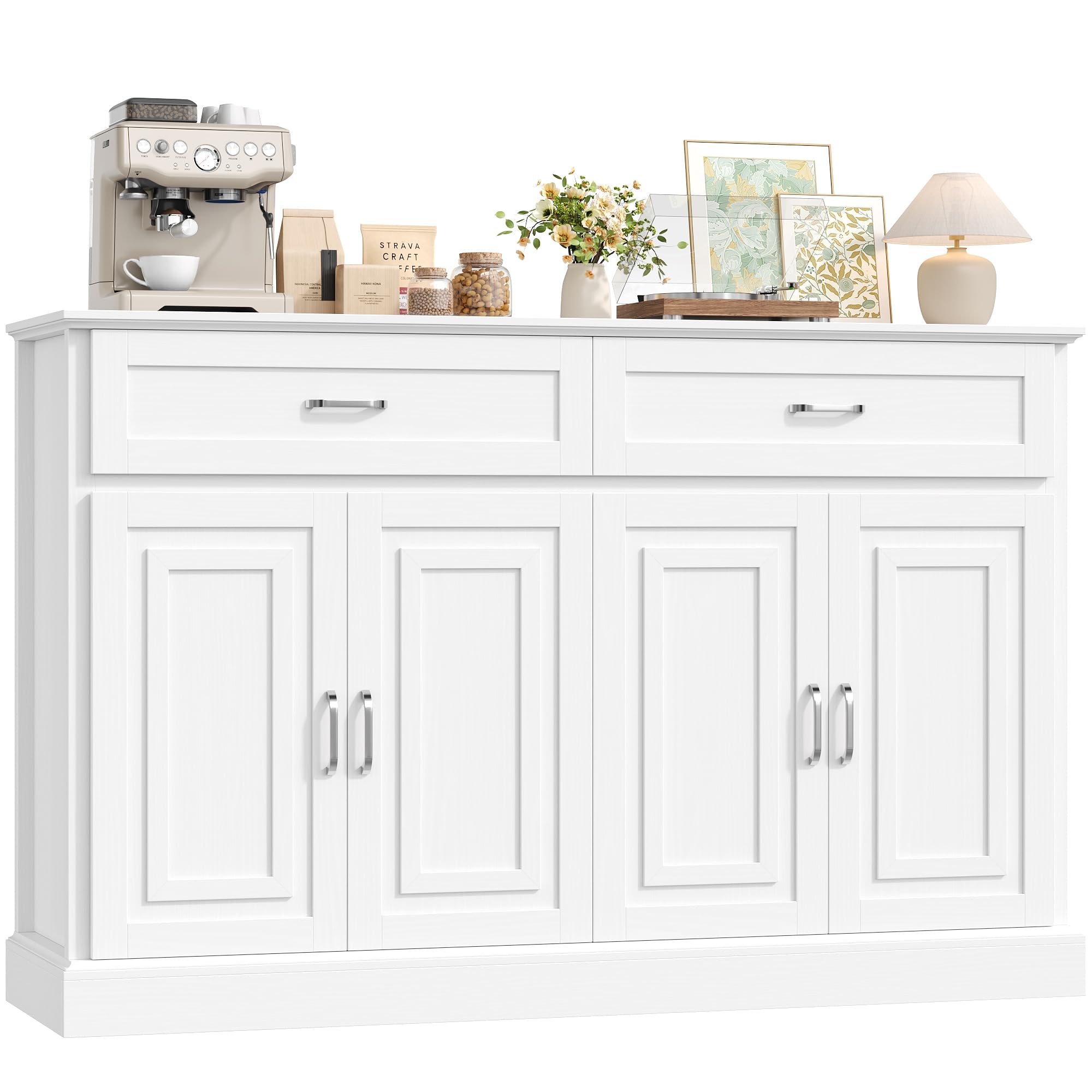 FirFurd Buffet 140cm Meuble Cuisine Rangement Bas avec Portes/Tiroirs Blanc
