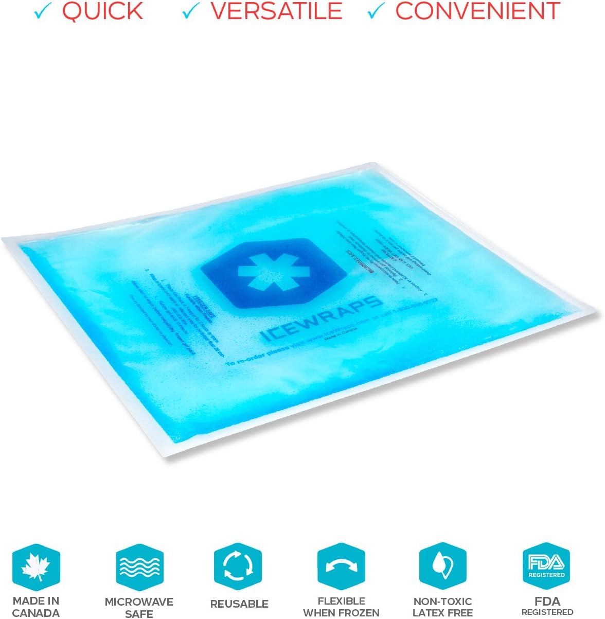 IceWraps Gel Ice Pack Reusable Large Hot Cold Pack for Therapy or Heating Pad Microwavable for Injury Pain Relief 10"x12"