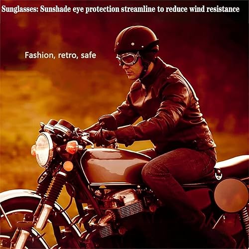 Miniatura 2 de Casco retro de cuero para motocicleta, estilo alemán, casco de cara abierta, apto para cruiser, ciclomotor, cuatrimoto, adultos, hombres, mujeres,