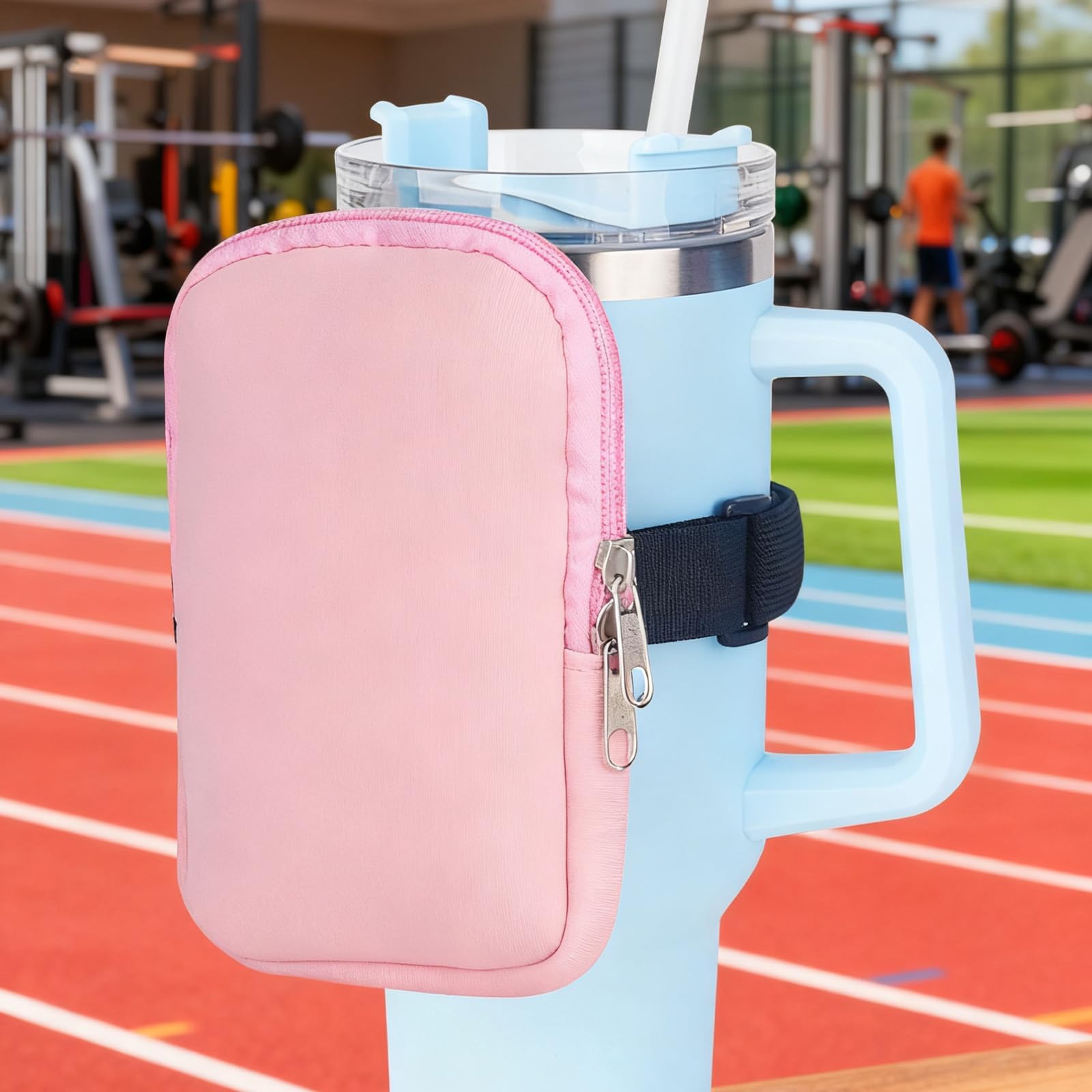 Coin Purse Storage Pouch for Multiple Water Bottles, Adjustable Strap, Water Bottle Accessory, Pink