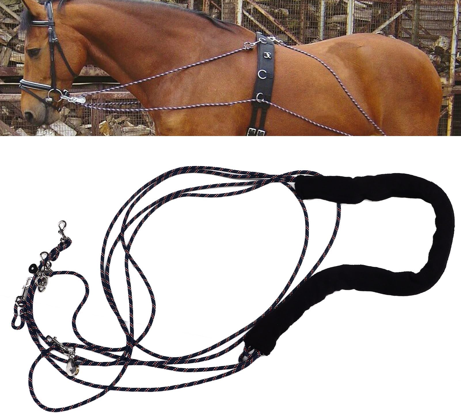 Horse Lunging Training Aid, Soft Horse Training Rope Adjustable Horse Training and Lunging Aid, Horse Lunging Training Aid Lunge Equipment for Horse Training(Black)