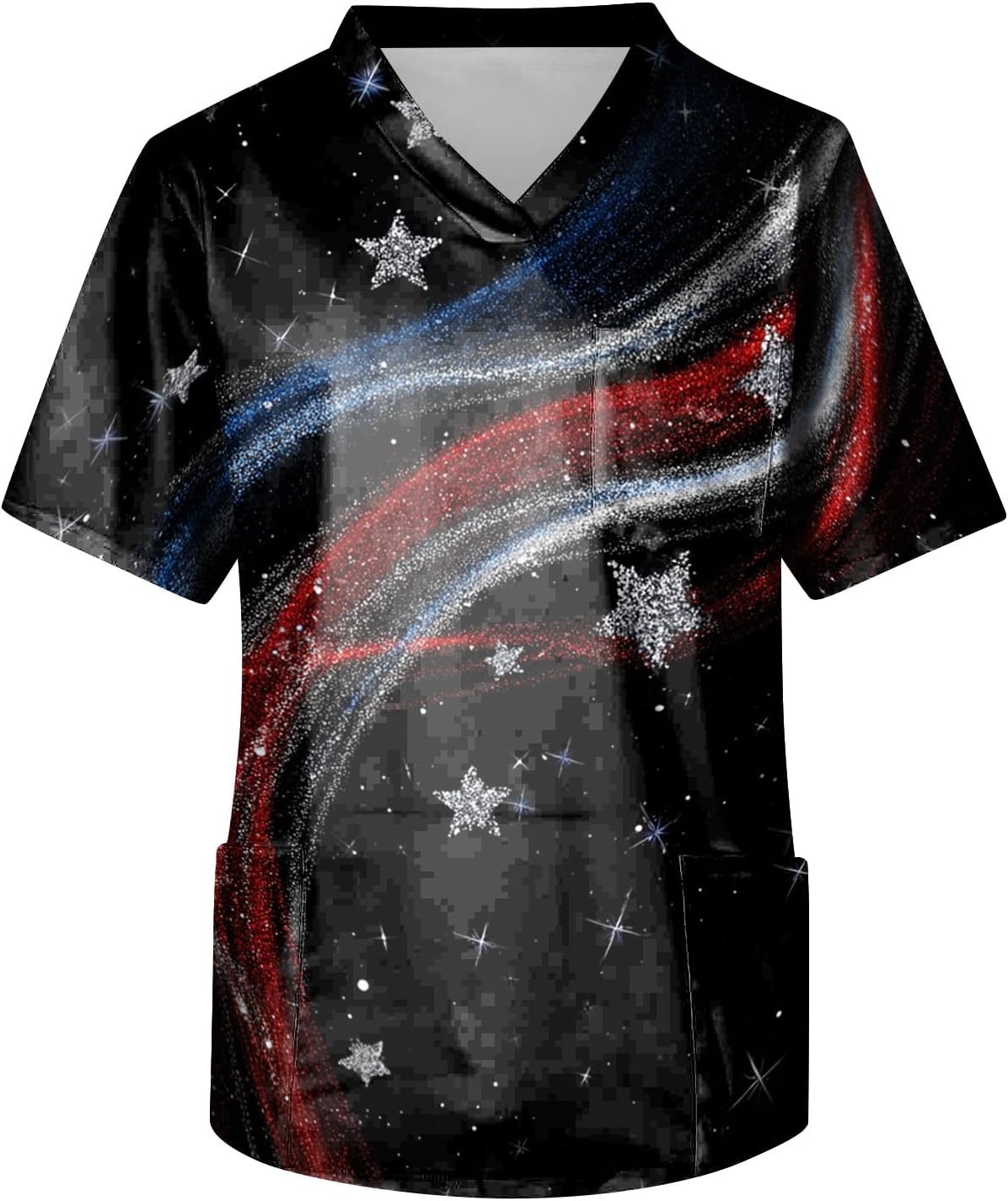 RTRDE Men's Work T Shirts Short Sleeve American Flag Print Summer Scrub Top with Pockets, S-5XL