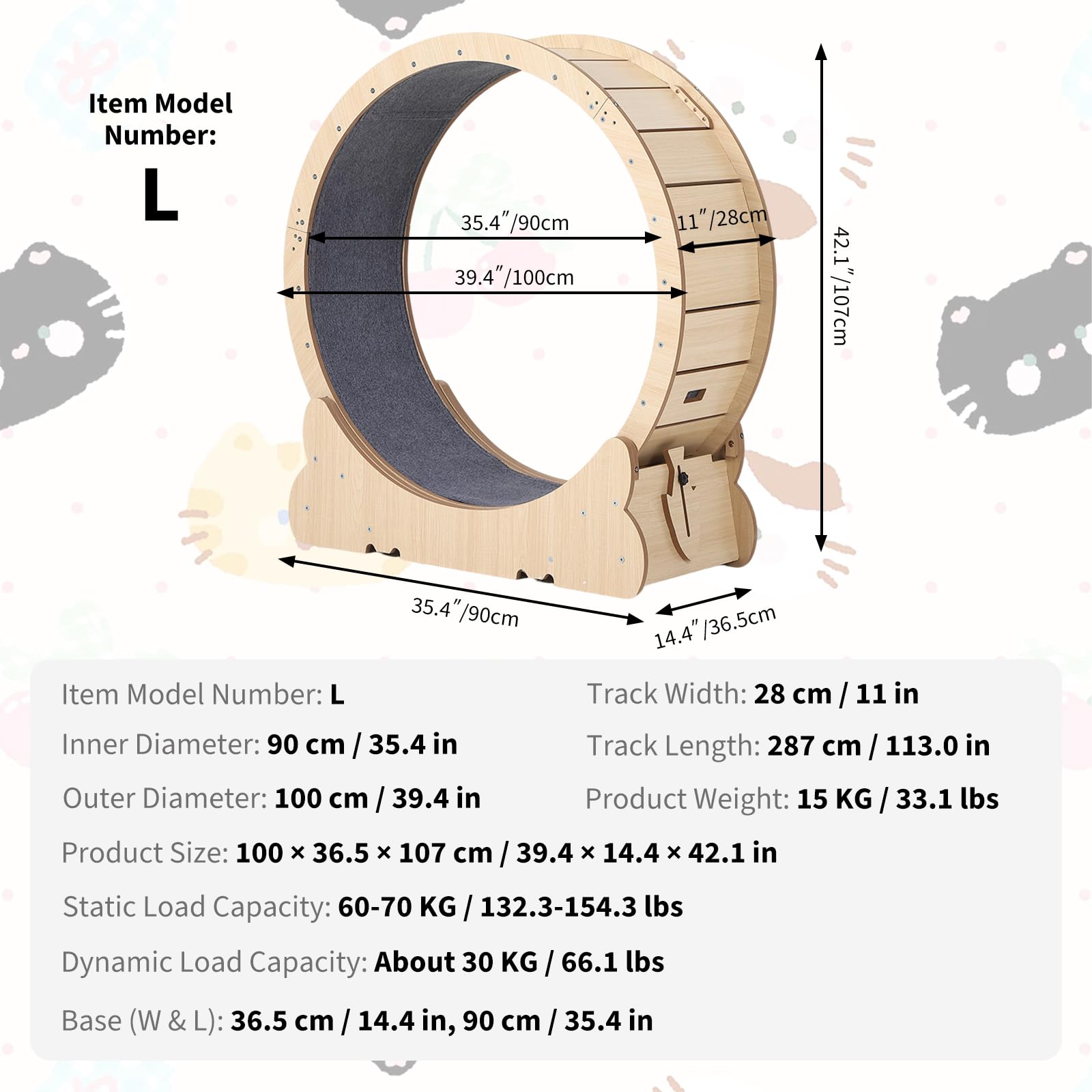 Towallmark Ruota per Gatti 90-100cm – Pannello E1 ad Alta Densità – Silenziosa, Sicura, Facile da Pulire – Per Tutte le Taglie