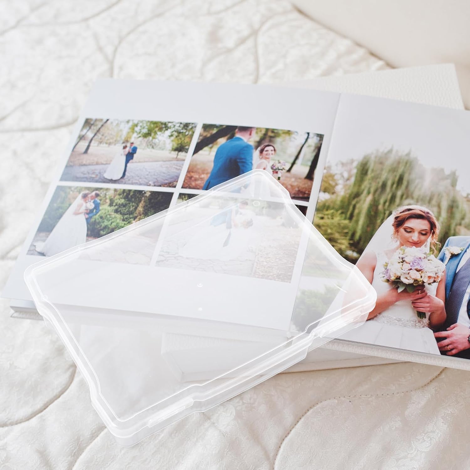 Multi-function Photo Storage Box with Handle 5x7 Inch Classified Organizing Container for Photos, Postcards, and Craft Supplies Storage