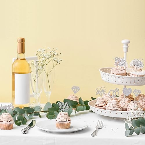 Miniatura 4 de 24 adornos para cupcakes con purpurina plateada Love I Do para decoración de tartas, anillo de corazón, palillos para cupcakes de diamante, boda,