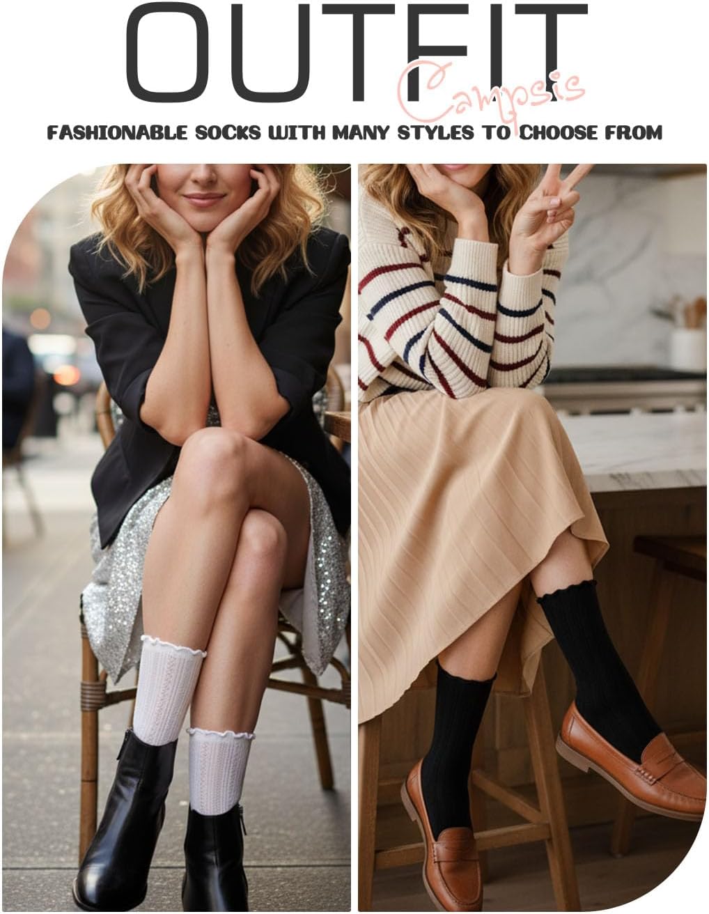 Campsis Women Ruffle Socks, Cotton Casual Frilly Socks, Breathable Ankle Sock(6 Pairs) - Image 7