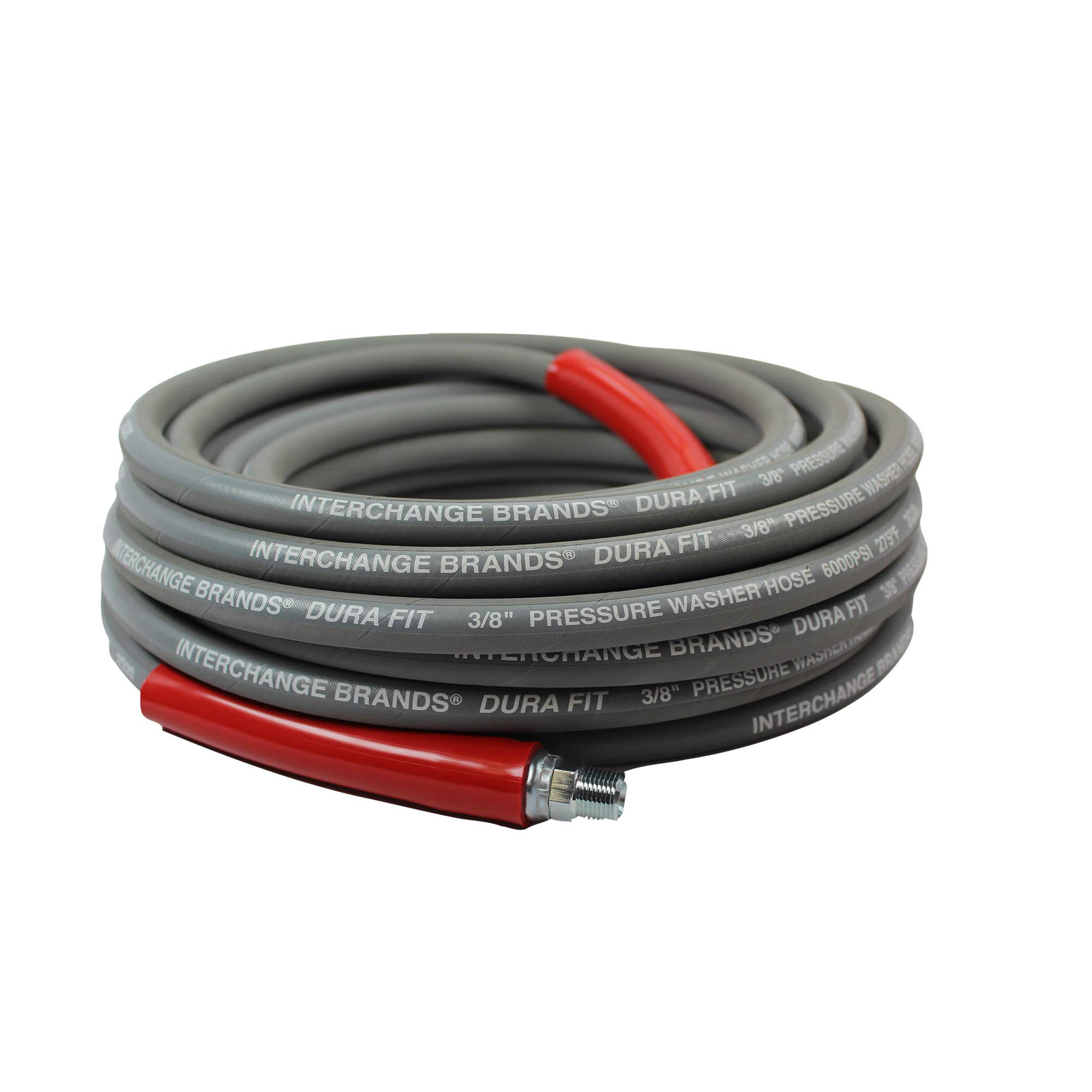 INTERCHANGE BRANDS, LLC - 3/8 In x 50ft 6000 PSI High Pressure Washer Hose Gray Non-Marking, R2 2-Wire Braid, Quick Couplers, 275 Max Temp, Assembled in USA