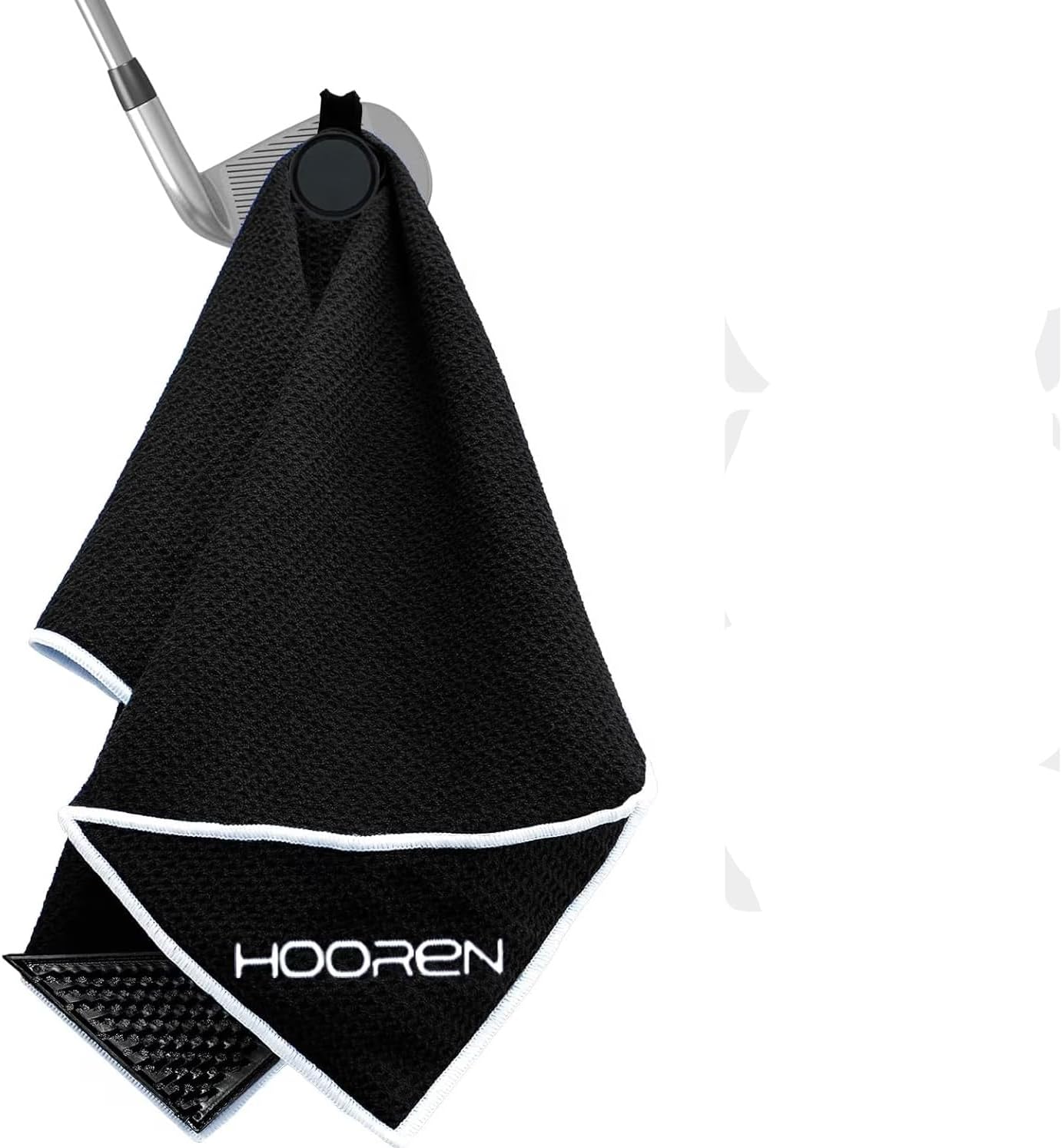 Magnetic Golf Towel with Brush & Cleaning Pocket, 4-in-1 Golf Cleaning Kit 3 Stage Cleaning System Golf Club Cleaning Kit, Microfiber Waffle Golf Accessories 15.7" X 23.6", Black