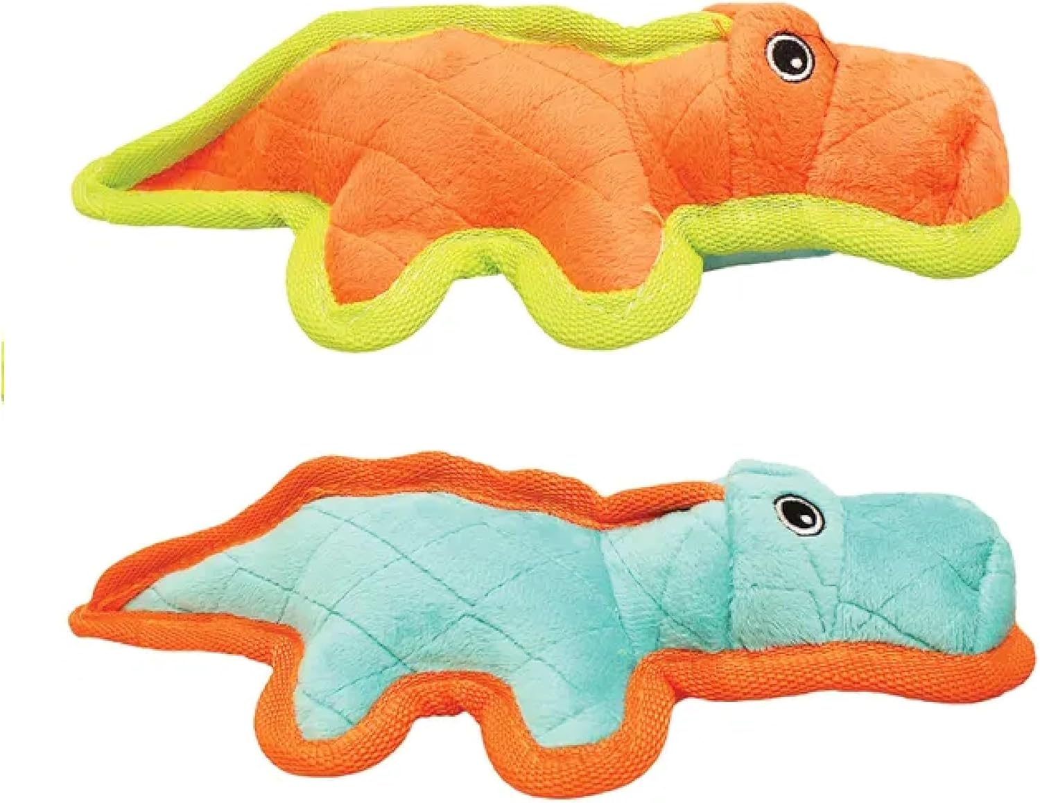 15" Dog Toy Tough Alligator Reinforced Stuffed Plush Turquoise Orange or Set (Full Set - Both Colors)