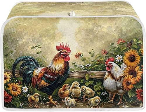 Miniatura 33 de Funda antipolvo para tostadora de pollo con estampado floral de gallo de 2 rebanadas, lavable, funda para hacer pan, antipolvo, cubiertas