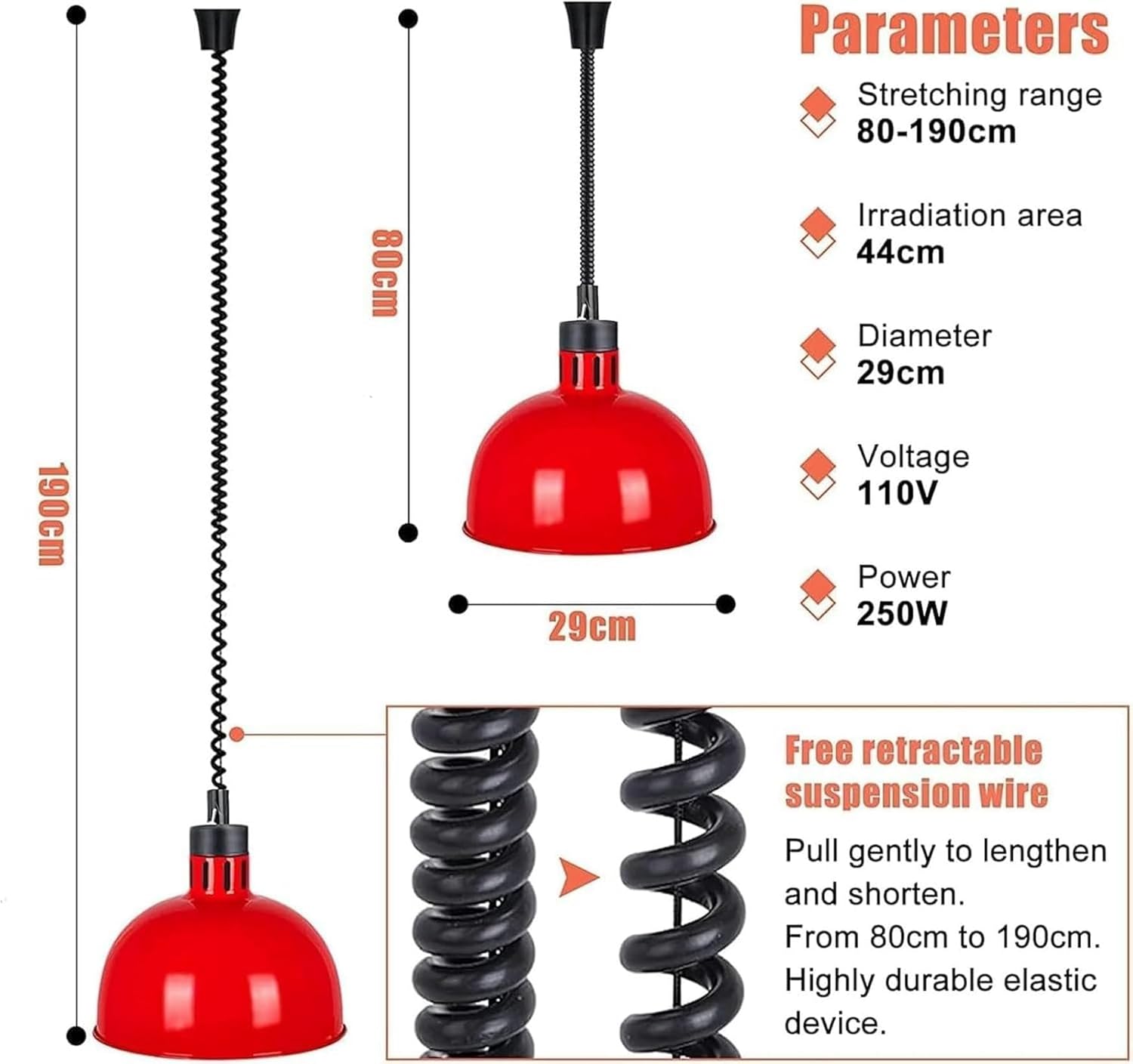 Food Heating Lamp Food Warming Lamp Food Heat Lamp Commercial Food Warmer Lamp Restaurant Hanging Retractable Heat Lamp for Restaurants Heating Lamp,