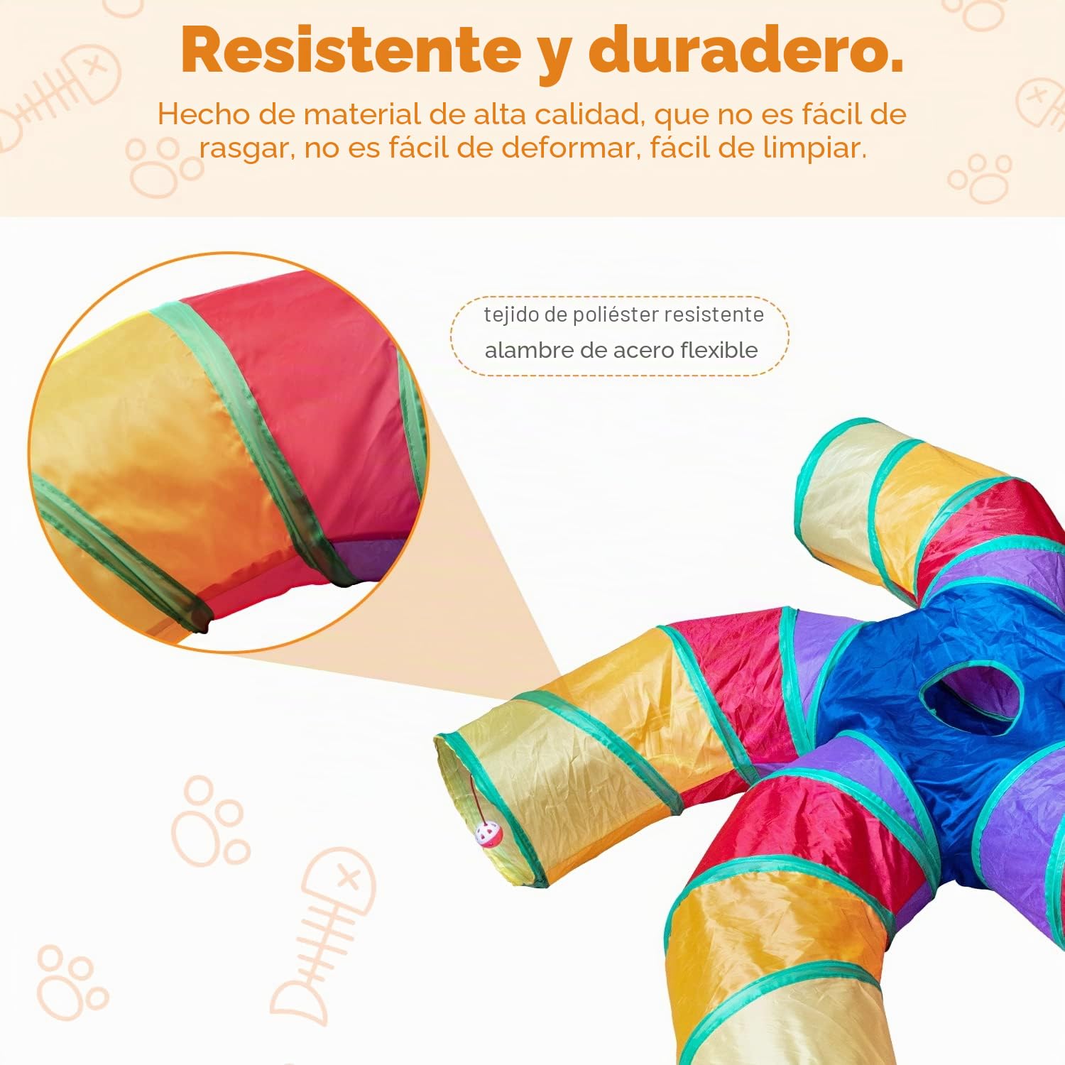 Depets Túnel para gatos de interior, túnel de juego grande de 5 vías y tubo con bola de juego, tubo plegable en forma de S con mirilla interactiva, ideal para ejercicio en interiores para gatitos