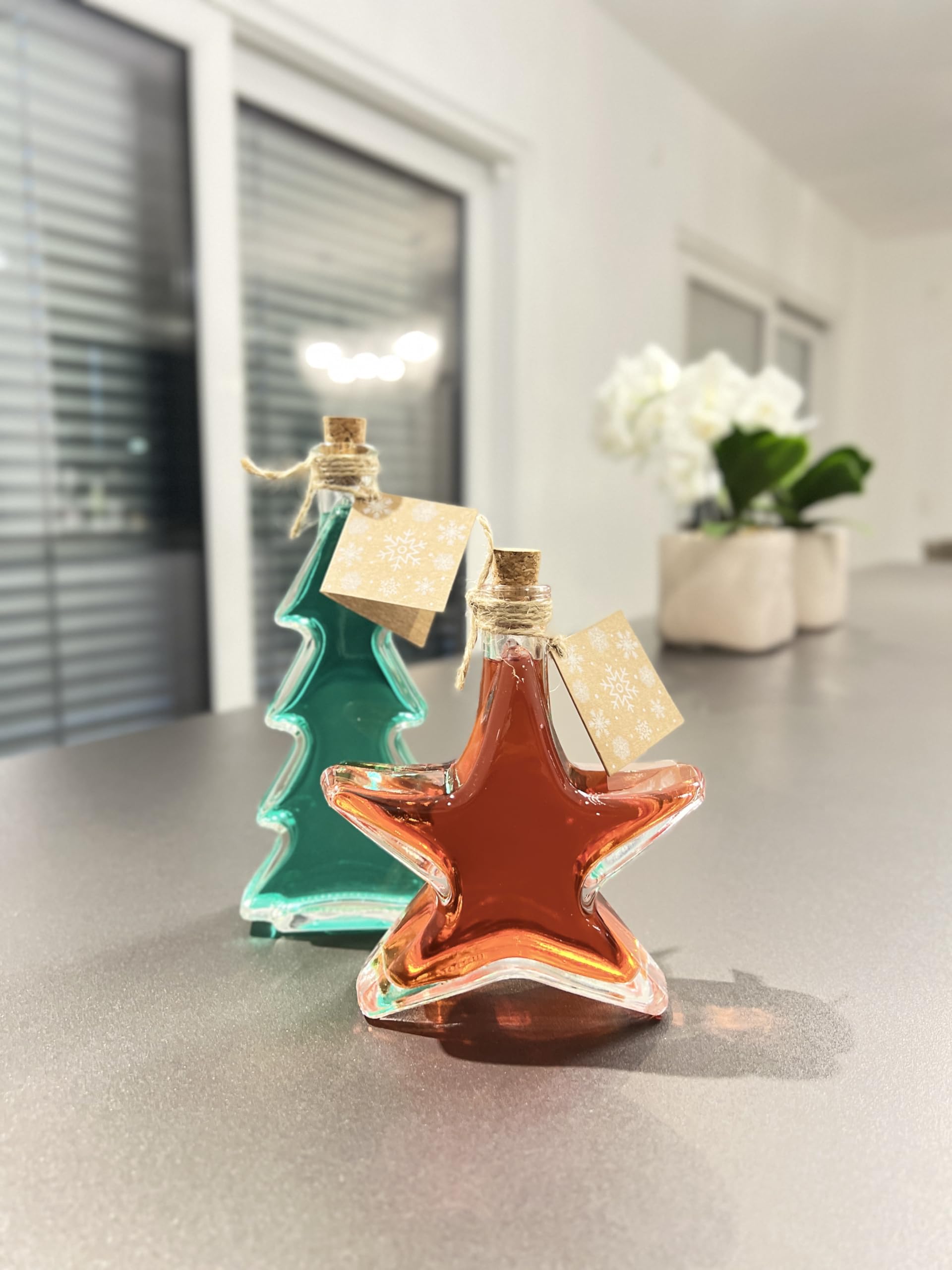 Lot de 12 bouteilles en verre en forme d'étoile de 200 ml - Bouteilles de liqueur - Bouteilles d'alcool - Bouteilles de Noël (12 x 200 ml - Tout inclus)