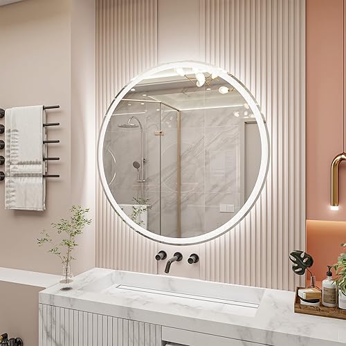 Miniatura 2 de 28 Inch Round Backlit Bathroom Mirror, LED Round Mirror with Lighting Strip, Waterproof LED Strip with Adjustable 3-Color and dimmable