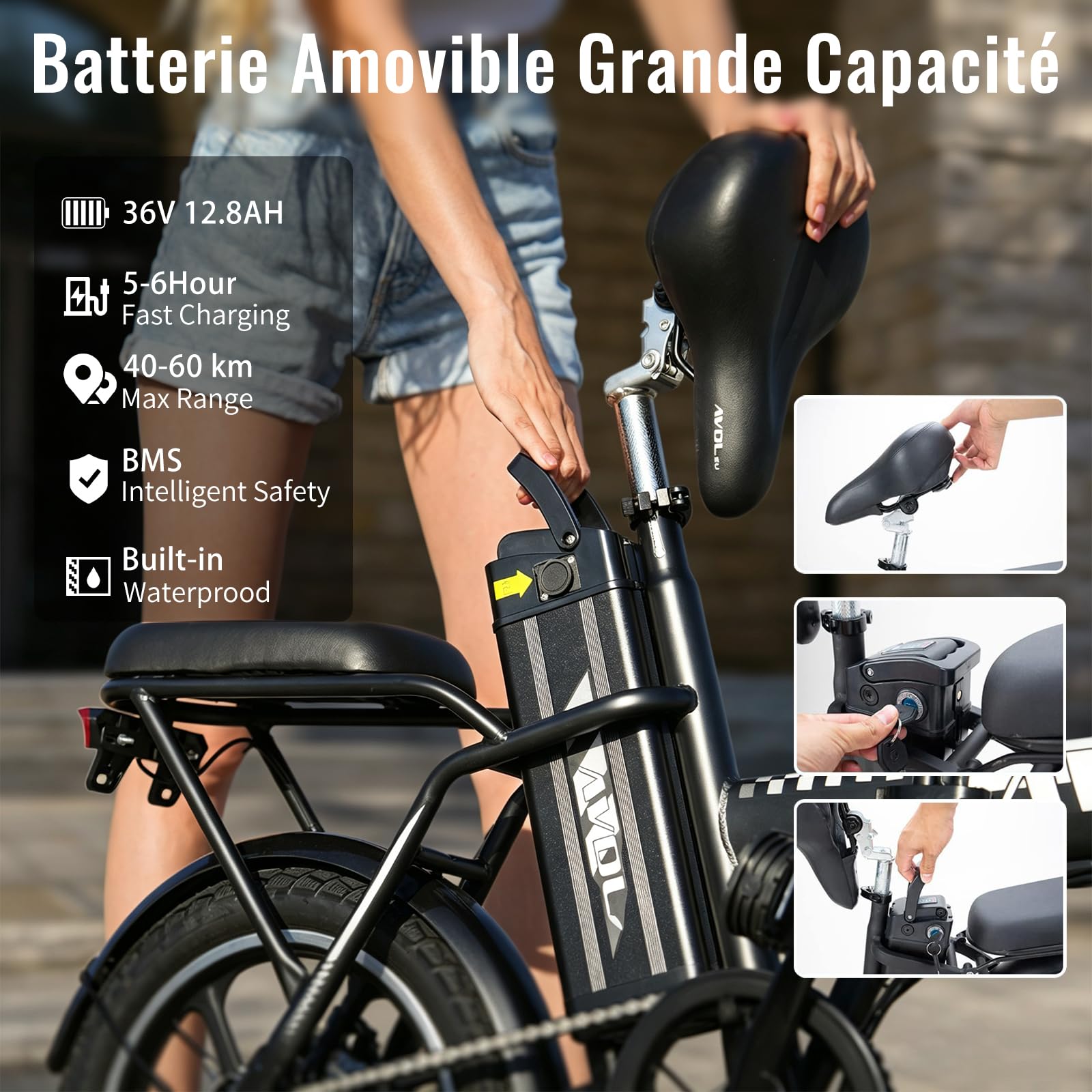 Vélo Électrique Adulte 16", Batterie Amovible 36V 12,8Ah, Autonomie 35 km, Assistance au Pédalage, Bicyclette Pliante pour Déplacements Urbains, Double Freinage, Modèle Mixte E-Bike，Max 120 kg
