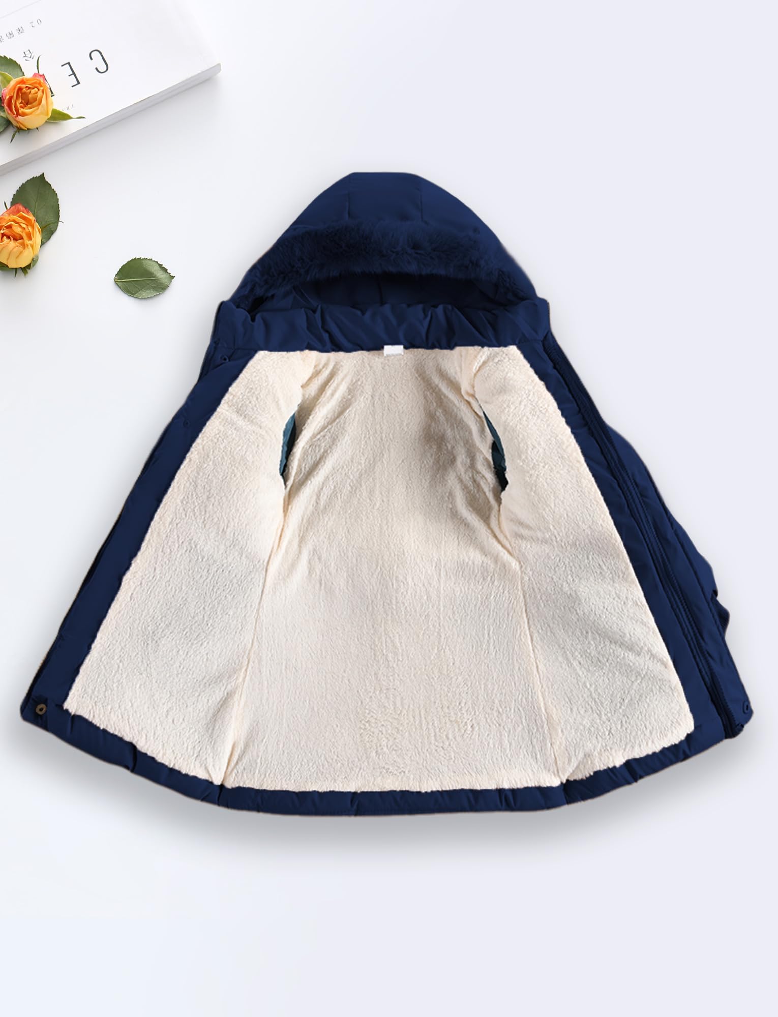Maeau - Manteau à Capuche Détachable Fille Hiver Veste Mi-longue Chaude Parka Matelassée Doudoune Epaisse Rembourré avec Ceinture Élastique Nœud Papillon 3-9 Ans