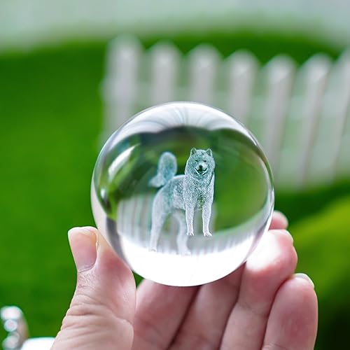 Miniatura 2 de Figura de perro Shiba Inu de vidrio 3D para decoración del hogar, bola de cristal de perro de 2.362 in con soporte de vidrio, pisapapeles para