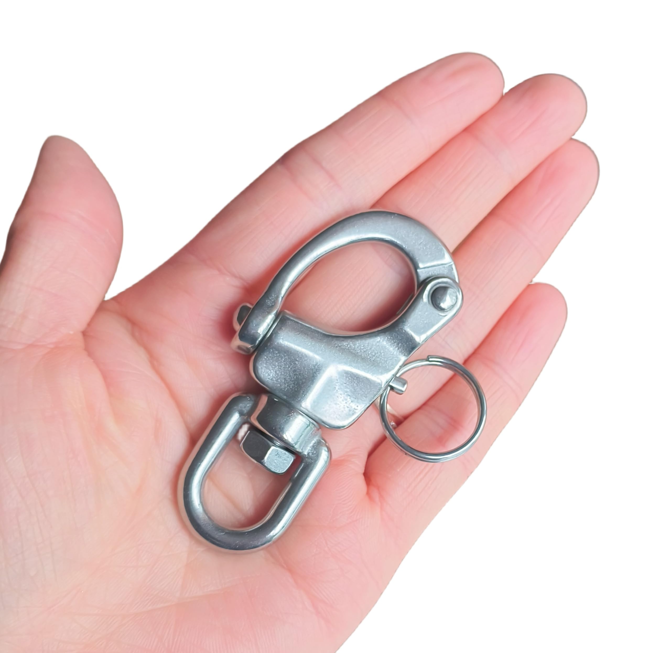 Generic Marine Grade 316 Stainless Steel Rotary Shackle Hand Pull Quick Hanging Shackle Spring Buckle for Hoisting Rope Suspension (2Pcs, 2-3/4