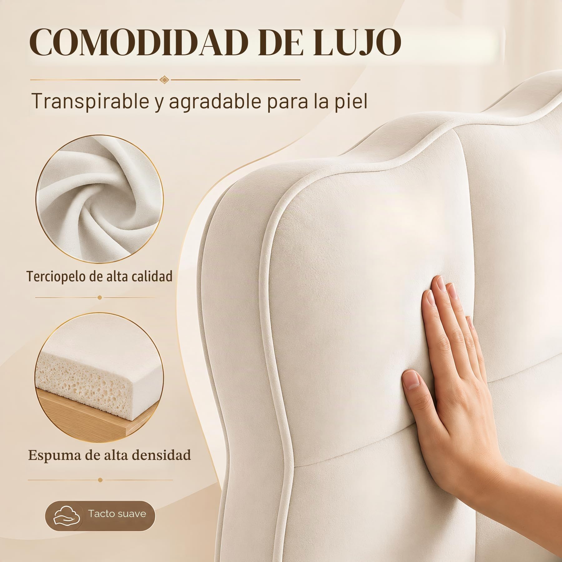 BRILVERDE Cama Tapizada 140x200 con Almacenamiento hidráulico, Cama matrimonial con Toma USB y luz LED, Cabecero Acolchado y Base de Láminas, Terciopelo (Beige, 140 x 200 cm)