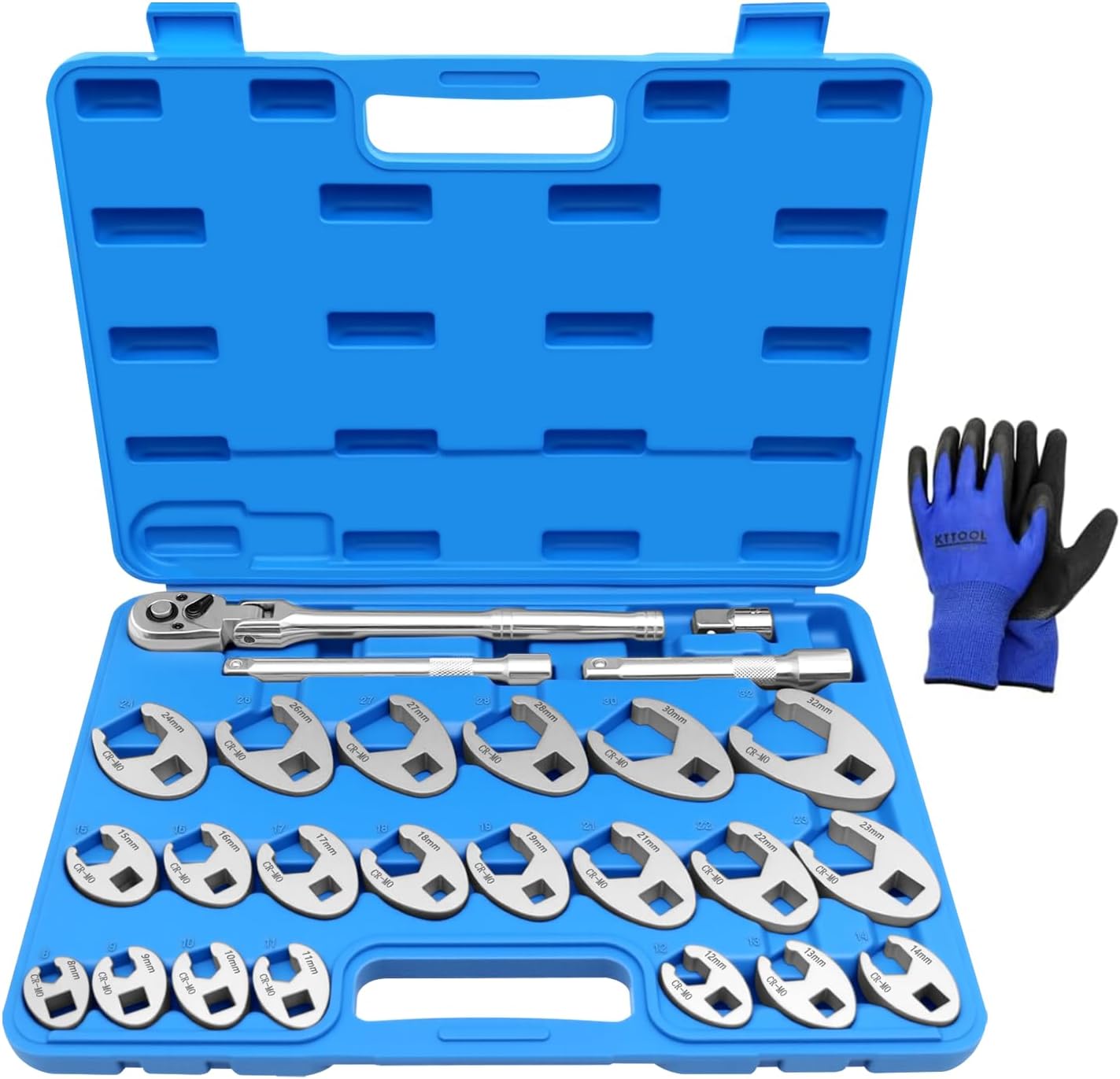 26Pcs Crows Foot Wrench Set 1/2" and 3/8” Drive Flare Nut Crowfoot Set Metric 8-32mm 6 Point Crows Feet Wrenches, Flare Nut Wrench Kit for Removing Nuts from Hard-to-Reach Areas