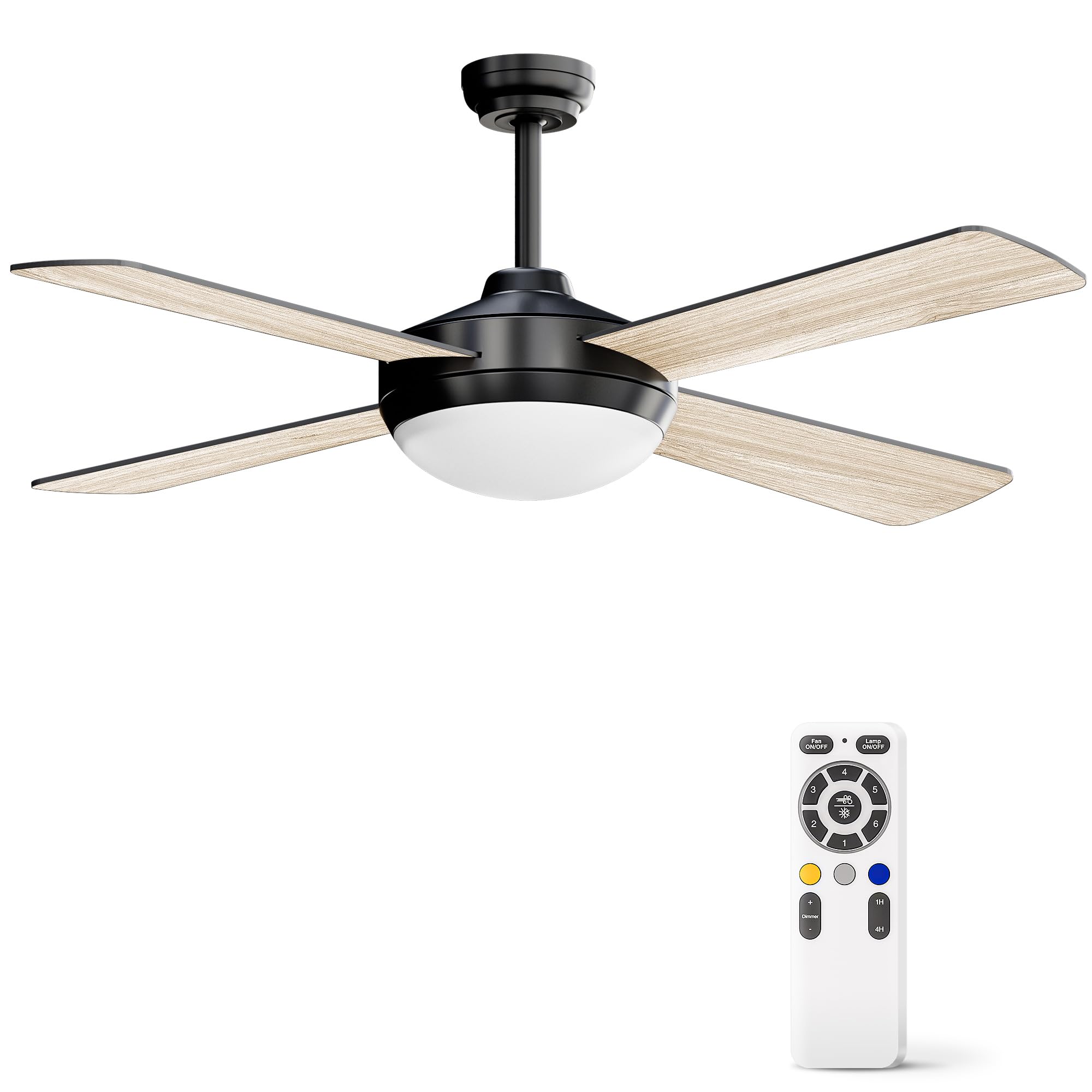 Ventilatore A Soffitto Con Luce LED E Motore DC Silenzioso – 4 Pale In Legno 52 Pollici, 6 Velocità, Timer, 3 Colori Luce