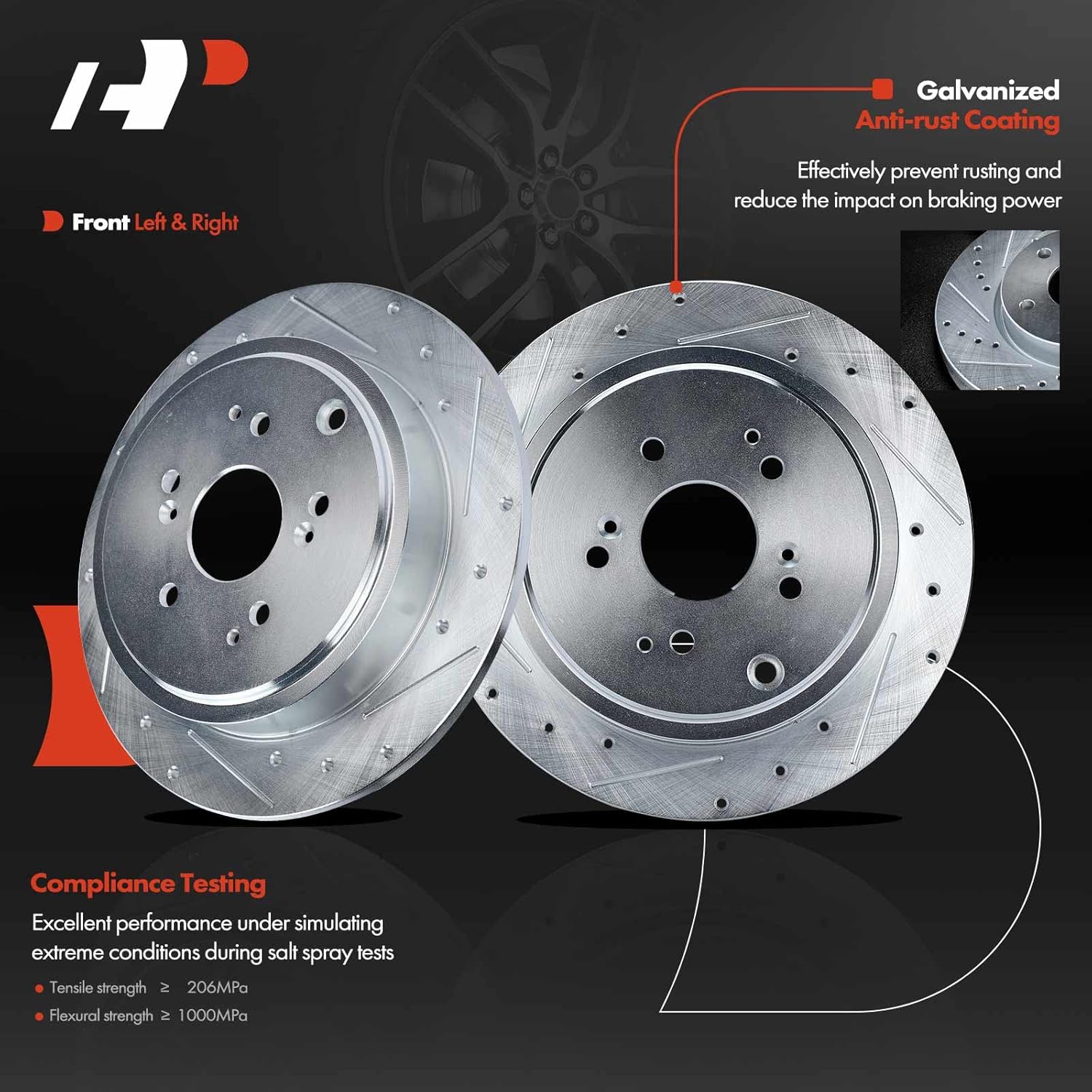 A-Premium 12.32 inch(313 mm) Rear Drilled and Slotted Disc Brake Rotors + Ceramic Pads Kit Compatible with Select Acura and Honda Models - MDX 2001-2006, Pilot 2003-2008, 6-PC Set