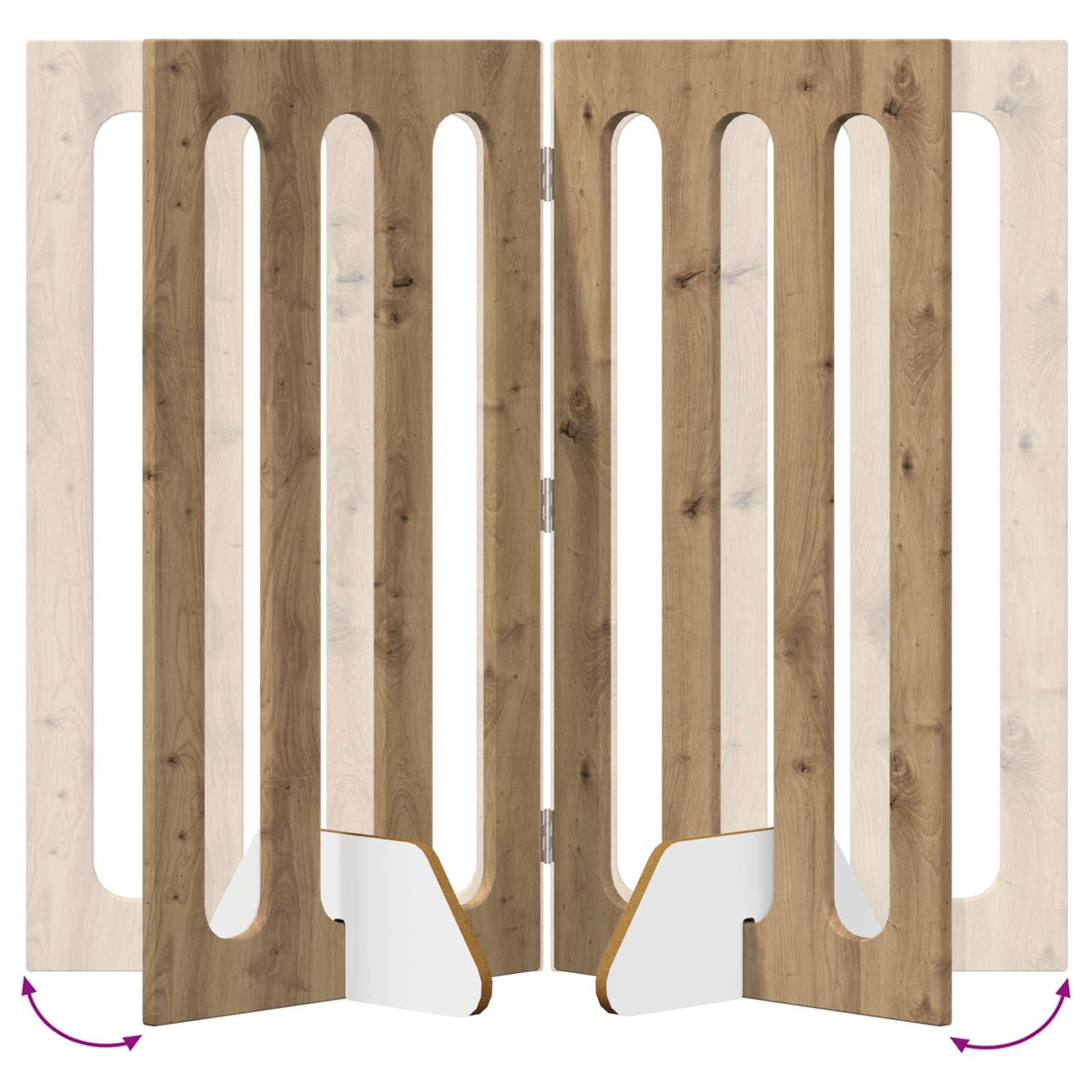 Valla plegable para mascotas de madera de roble Artisan, 201 x 38 x 90 cm, 4 piezas con paneles flexibles para interior, protección y seguridad para perros y cachorros