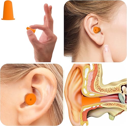 Vista 19 de Tapones para los oídos para cancelación de ruido para dormir, tapones para los oídos de espuma suave NRR de 33 dB más altos, auriculares de Naranja