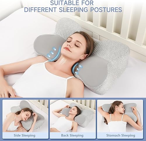 Miniatura 4 de jiaao Almohada cervical para el cuello con funda fresca y transpirable, almohada de alivio del dolor de hombros y cuello, almohada ergonómica de