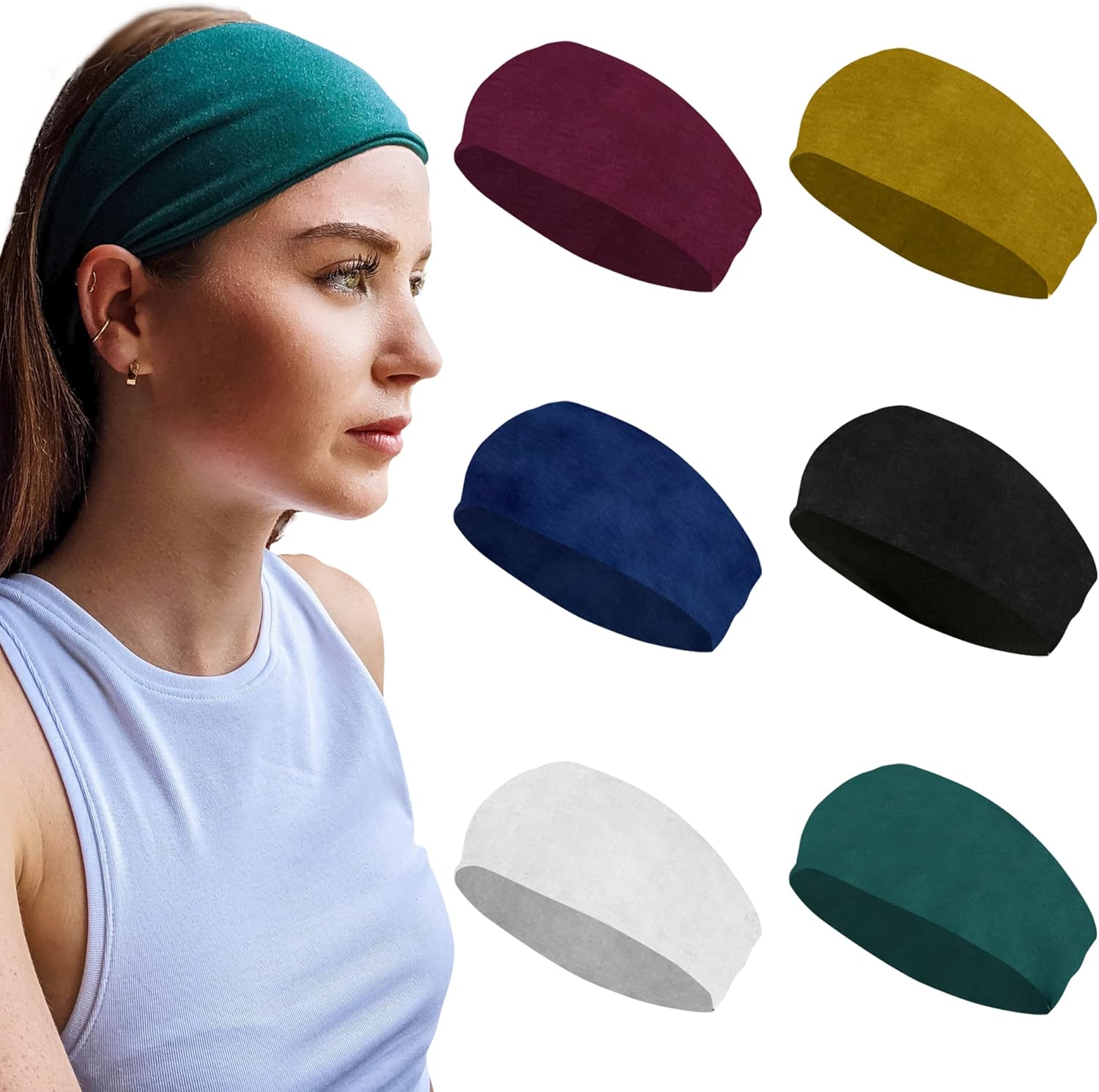 Styla Hair Hairband – 6 Pack Wide Headbands for Women in Soft Stretch Fabric for All Day Wear – Trendy & Stylish Headbands for Women’s Hair (Dark Solids)