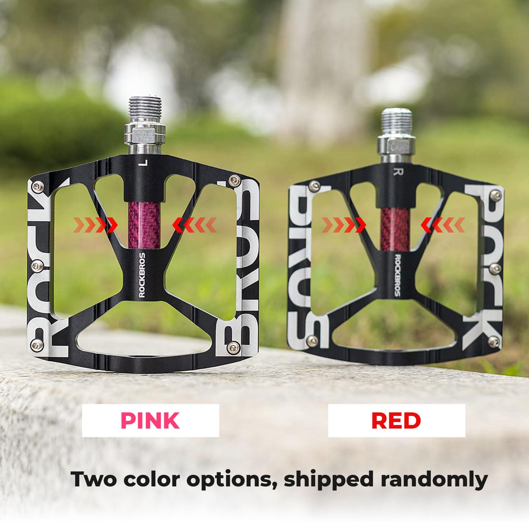 ROCKBROS Pedali per Bici Pedali MTB in Lega di Alluminio 9/16" con Cuscinetti Sigillati Pedali Antiscivolo Nero/Rosso