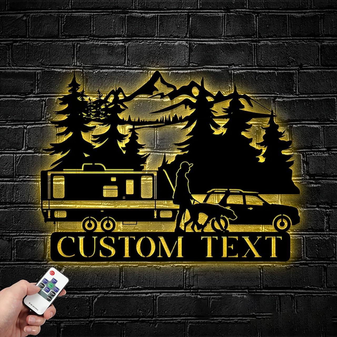 Camping Relax Personalized Name LED Metal Wall Art