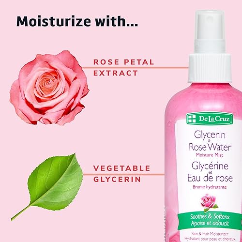 Miniatura 7 de De La Cruz Rosa Agua y Glicerina Spray para Rostro  Tóner Facial de Rosewater e Hidratante Niebla para Piel y Cabello 8 fl oz 80fl oz