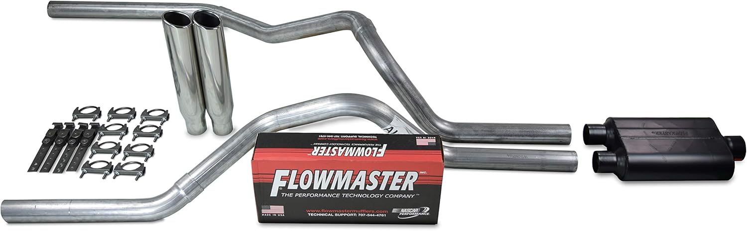 Truck Exhaust Kits - Shop Line Dual Exhaust System 2.5 inch Aluminized Flowmaster 40 Series Polished Rolled Tips