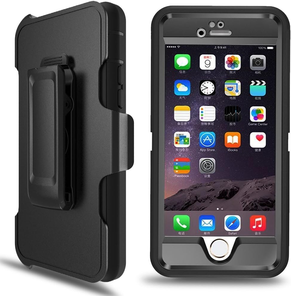 Iphone 6 Case Iphone 6S Case Defender 4 Layers Rugged Rubber Shockproof Waterproof Drop Proof Built-in Screen Protector with Belt Clip Case Cover For iPhone 6/6s [4.7 inch] (Black)
