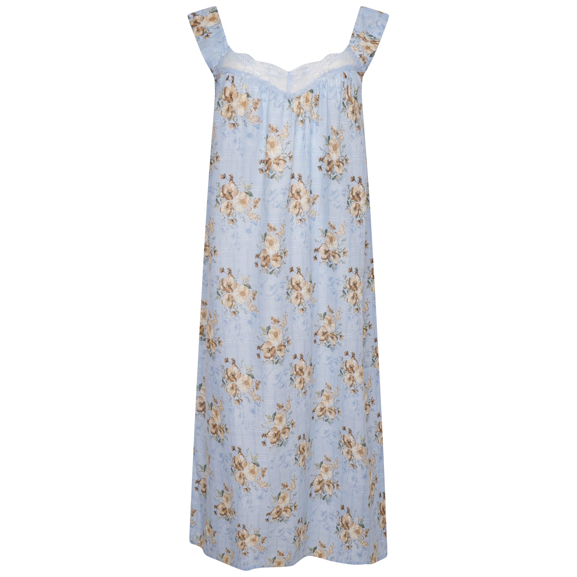 Nikaro Womens Sleeveless Crochet Lace Pleated Summer 100% Soft Cotton Long Nightdress (M - 6XL) (3xl) Blue