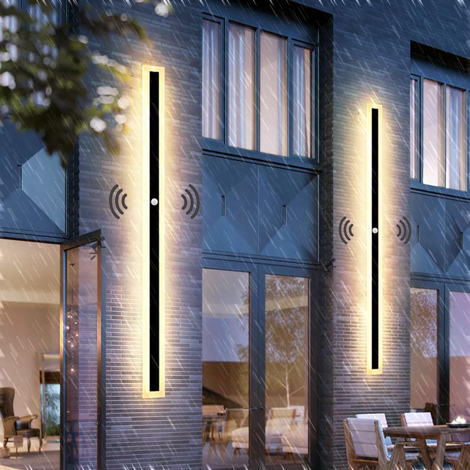 HELCEKOU Modern Outdoor Wall Light with Motion Sensor, IP65 Waterproof LED Sconce, Black Acrylic Porch Lamp, 3000K Warm for Garage, Patio, and Garden (150CM)